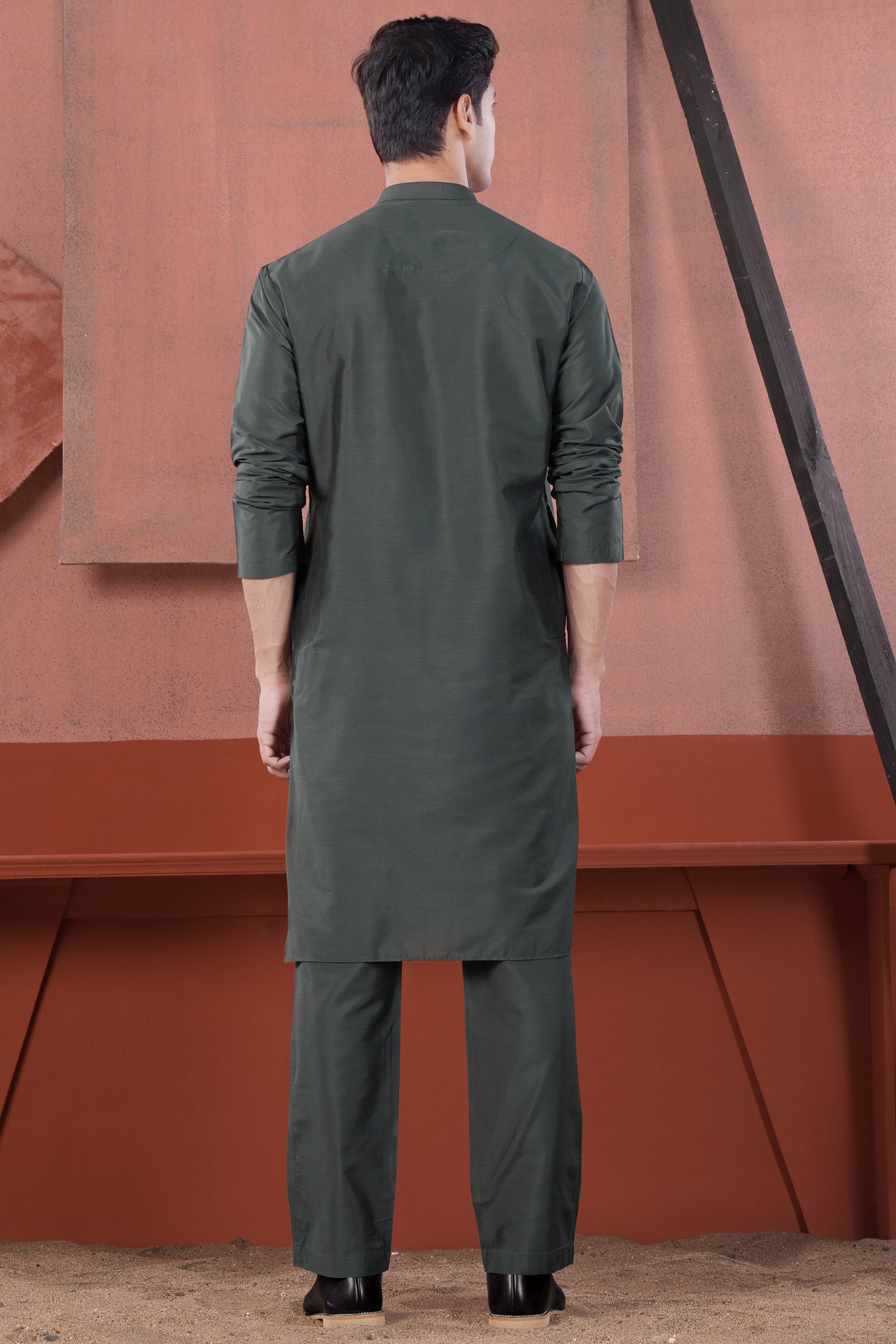 Gravel Green Subtle Sheen Viscose Kurta