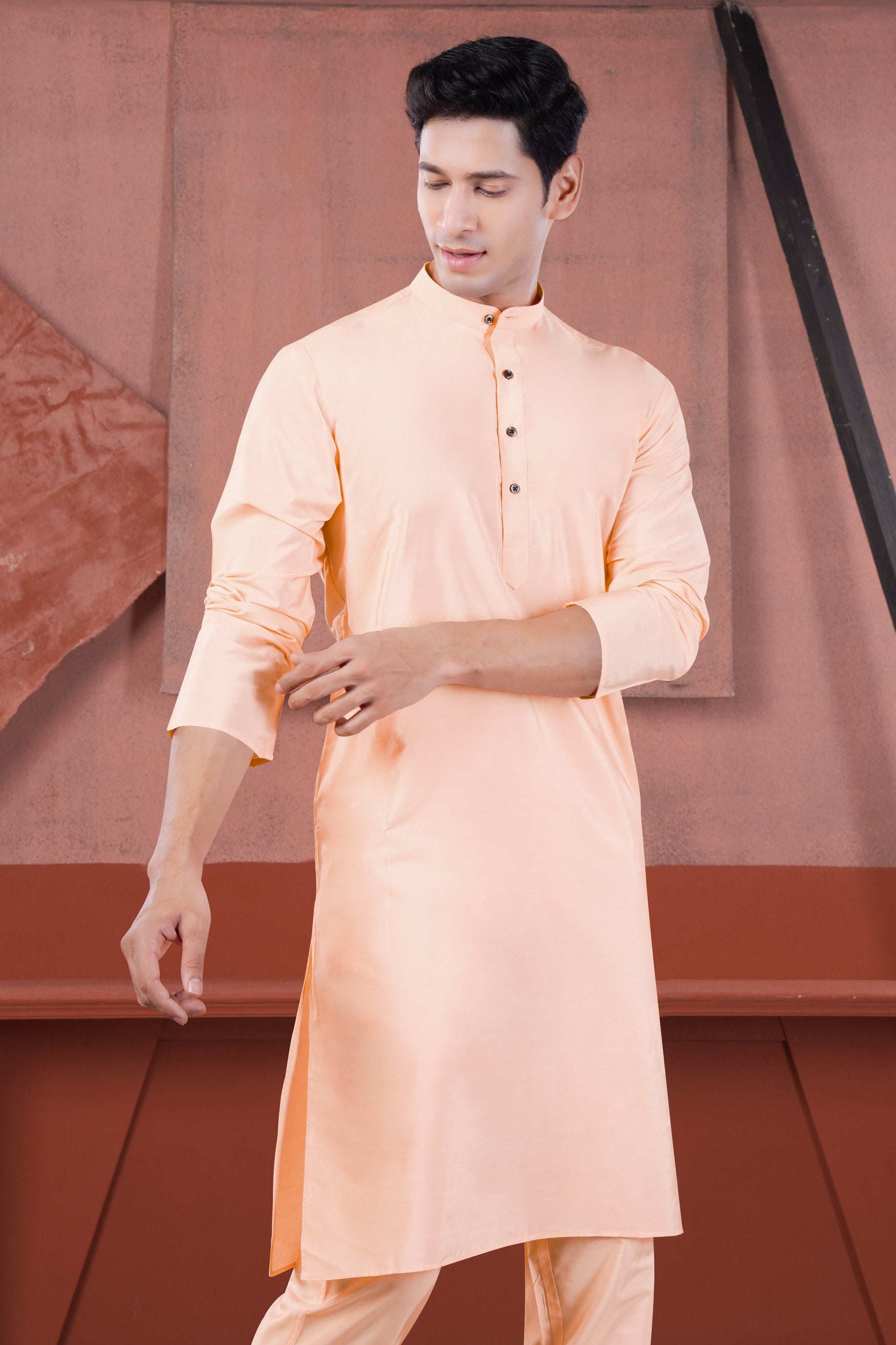 Peach Subtle Sheen Viscose Kurta