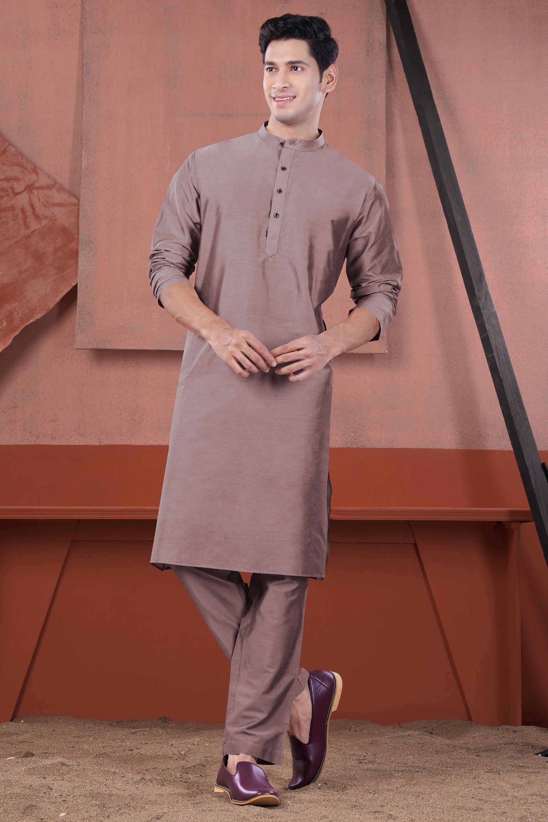 Cinereous Peach Subtle Sheen Viscose Kurta