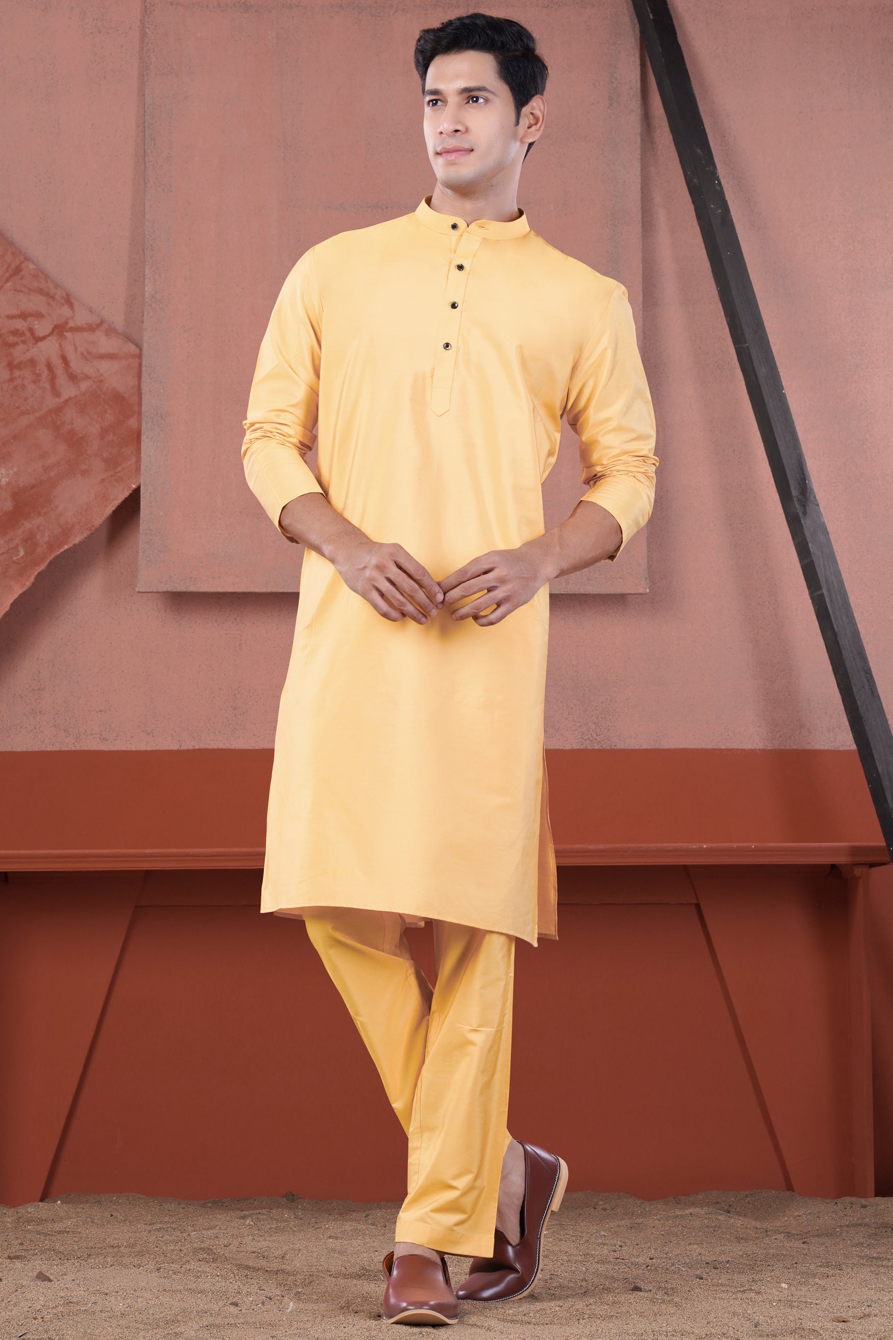 Manhattan Orange Subtle Sheen Viscose Kurta