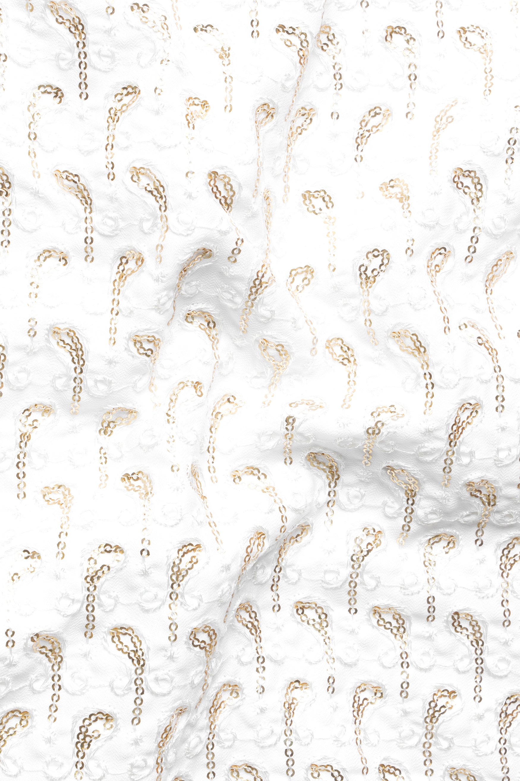 Bright White Leaves Pattern Sequin Embroidered Subtle Sheen Viscose Designer Kurta