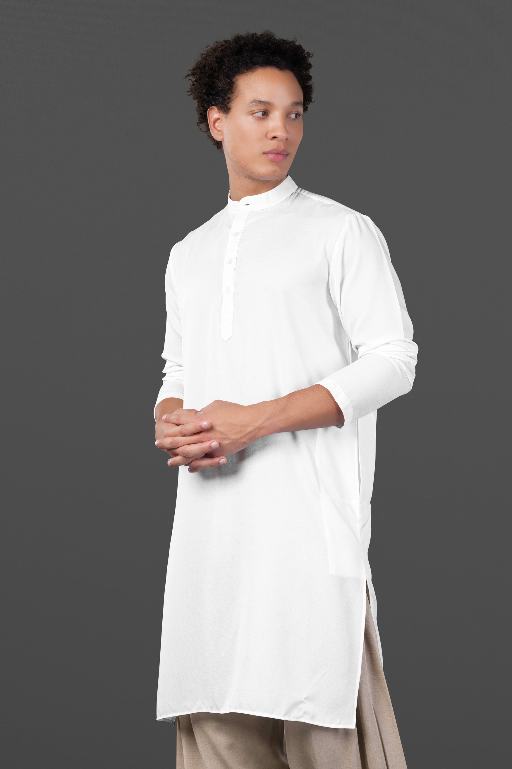 Bright White and Bronco Brown Viscose Kurta