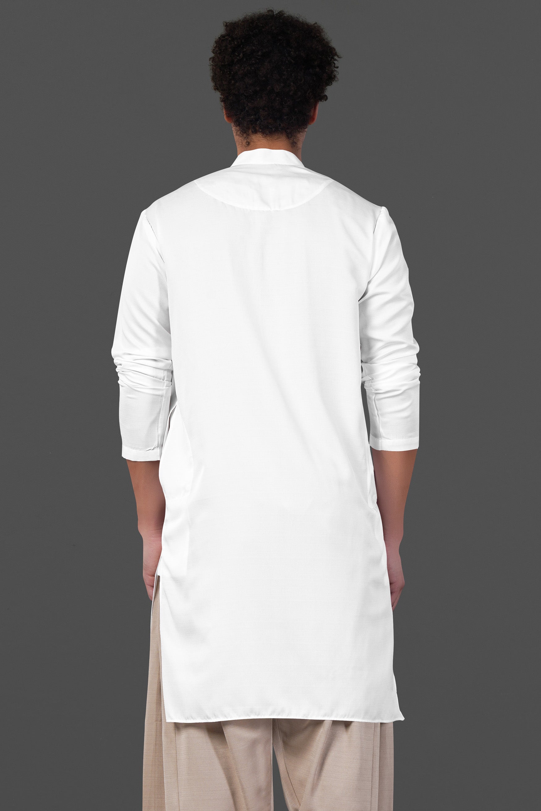 Bright White and Bronco Brown Viscose Kurta