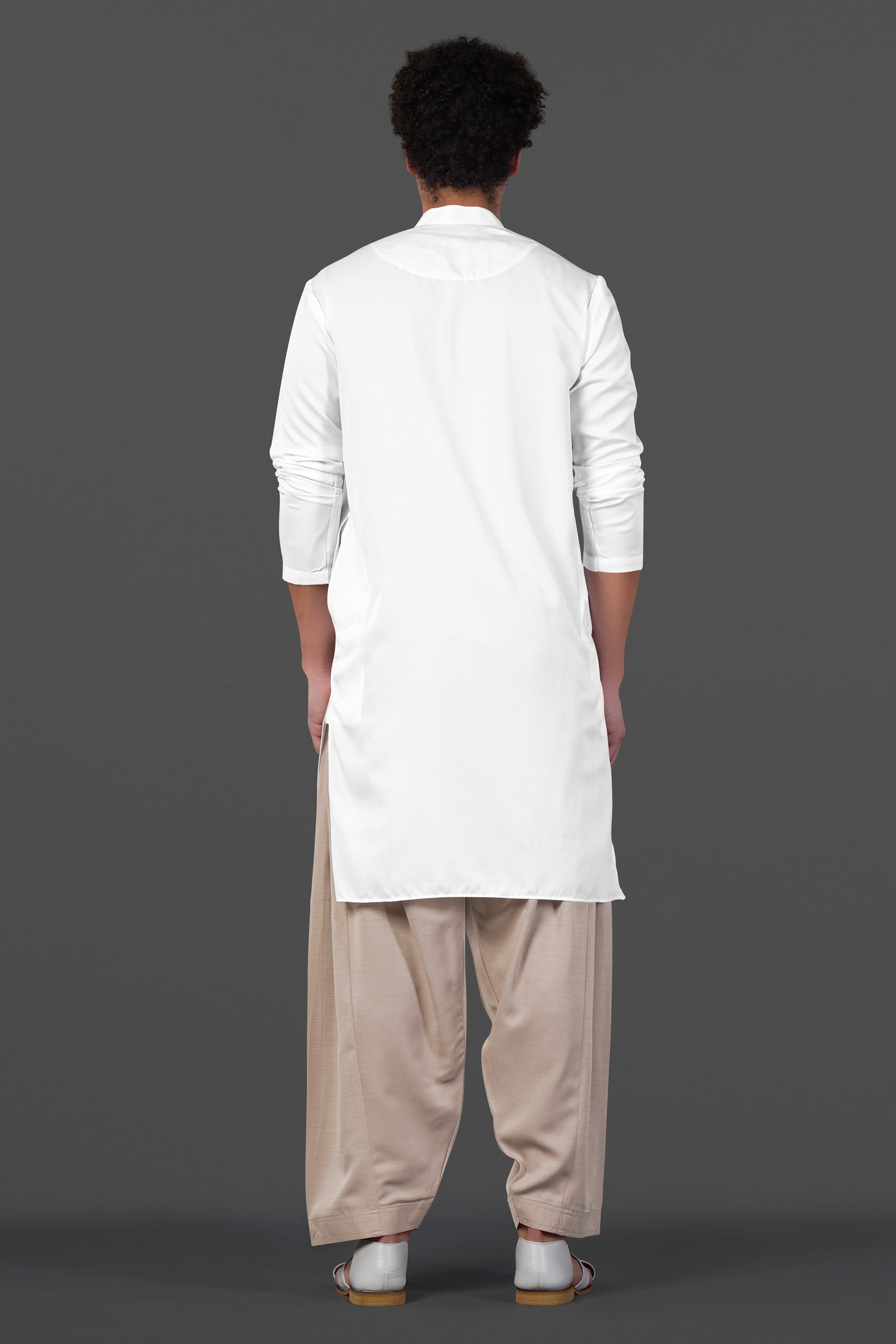 Bright White and Bronco Brown Viscose Kurta