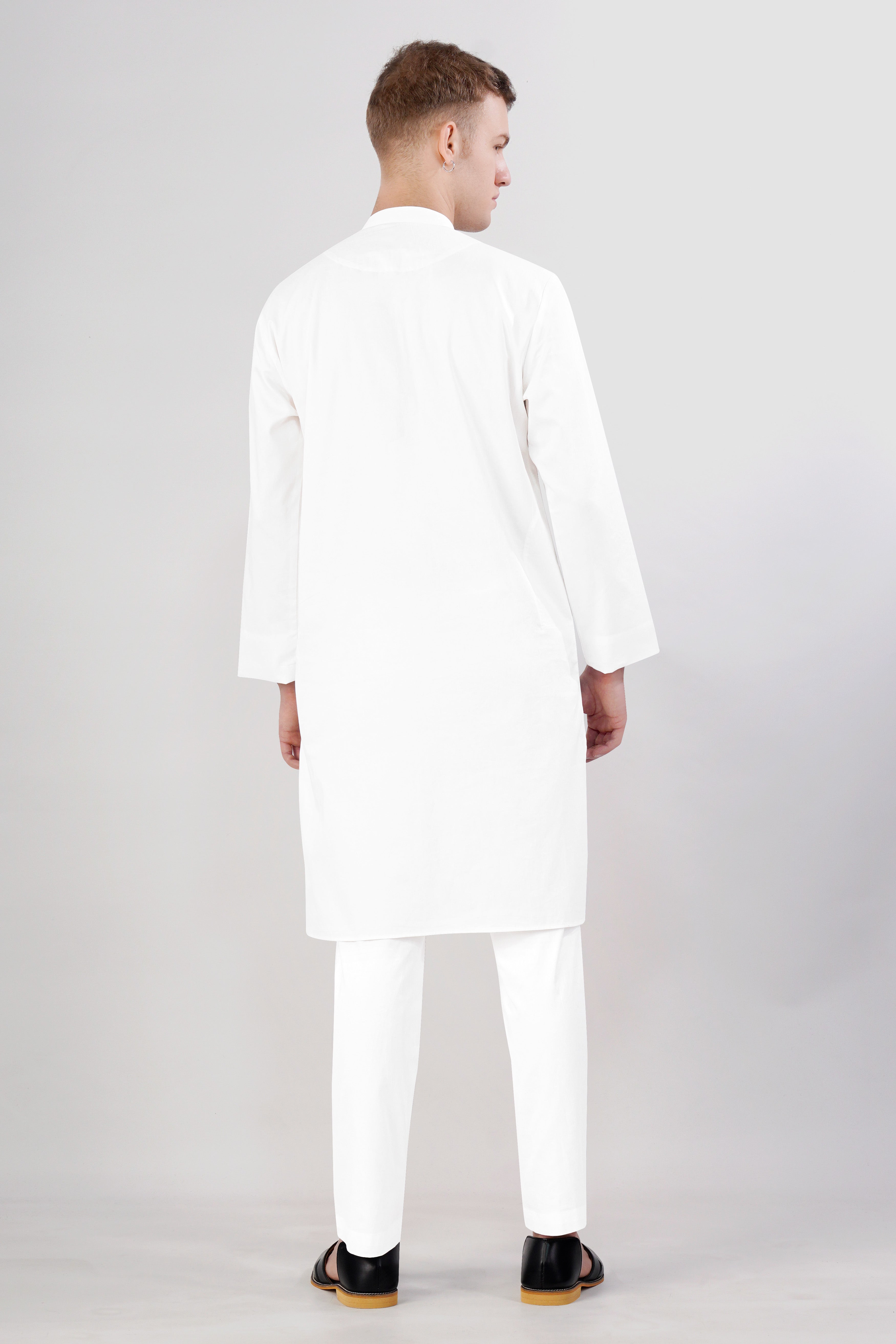 Bright White Tricolour Hand Painted Subtle Sheen Super Soft Premium Cotton Designer Kurta