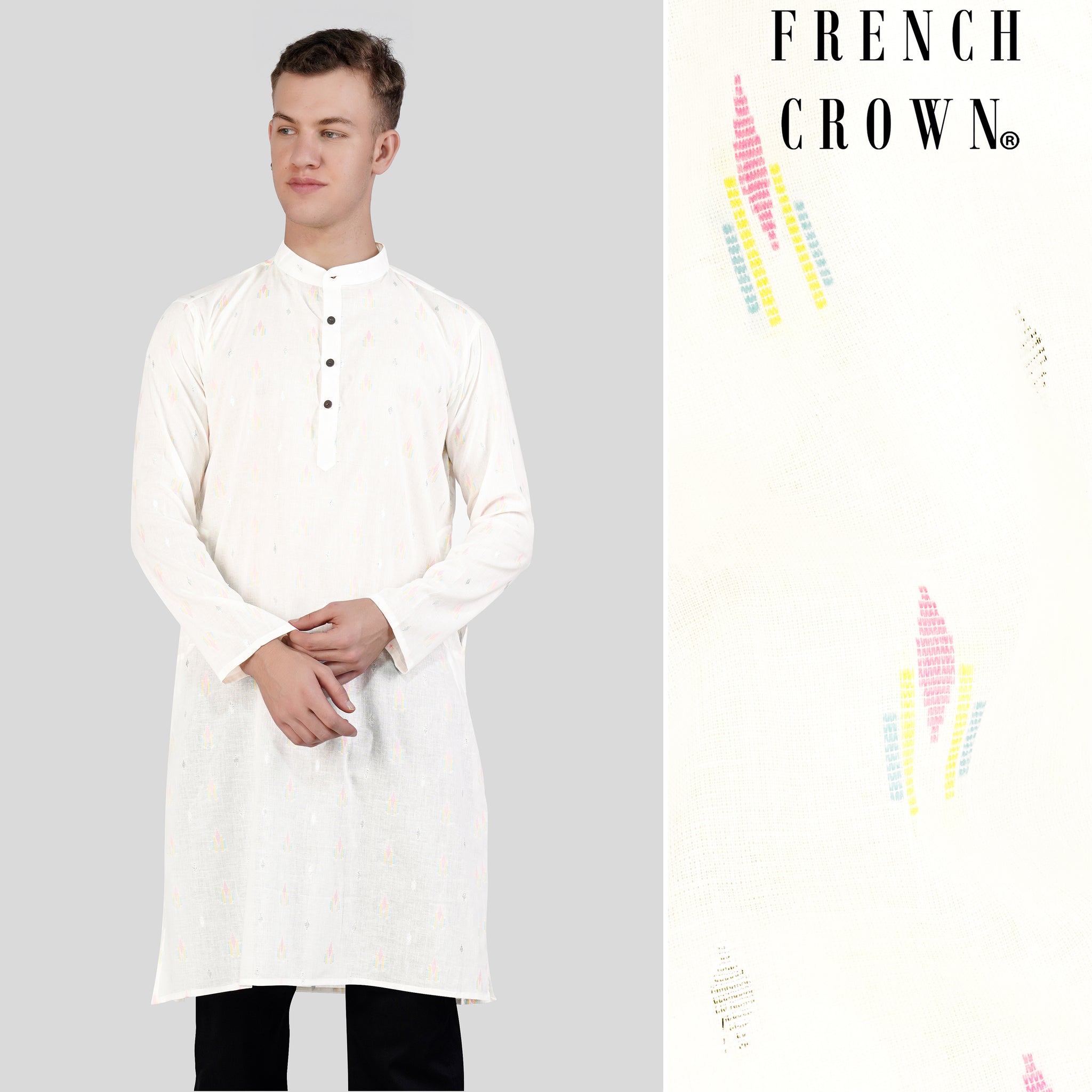 Premium Off-White Printed Kurta for Men Wedding & Festive Outfit - Buy main image 1