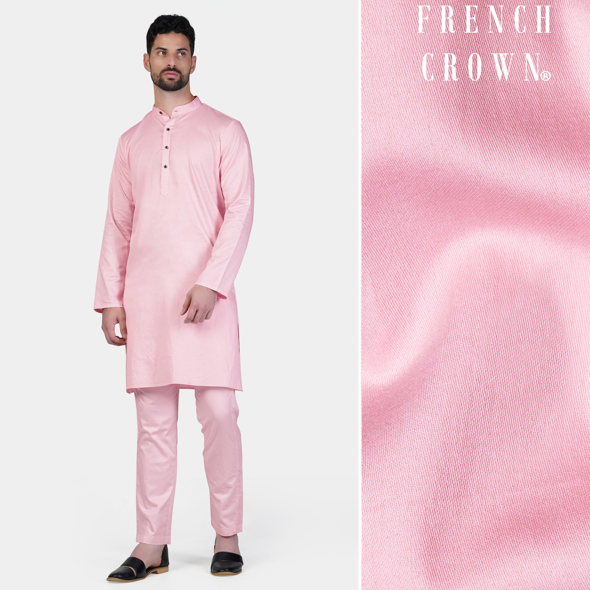 Men Pink Cotton Blend Kurta set