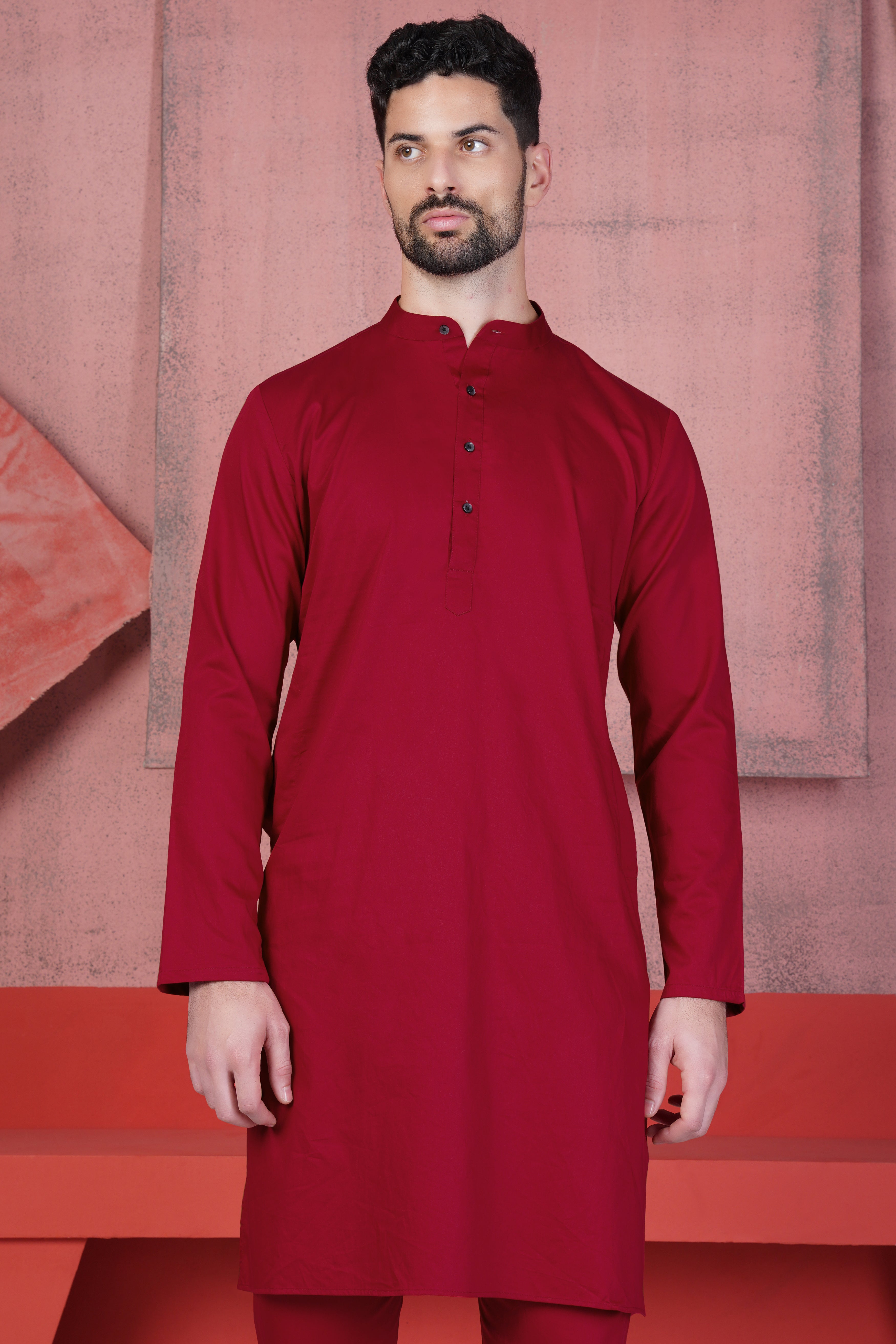 Vivid Auburn Red Subtle Sheen Super Soft Premium Cotton Kurta Set
