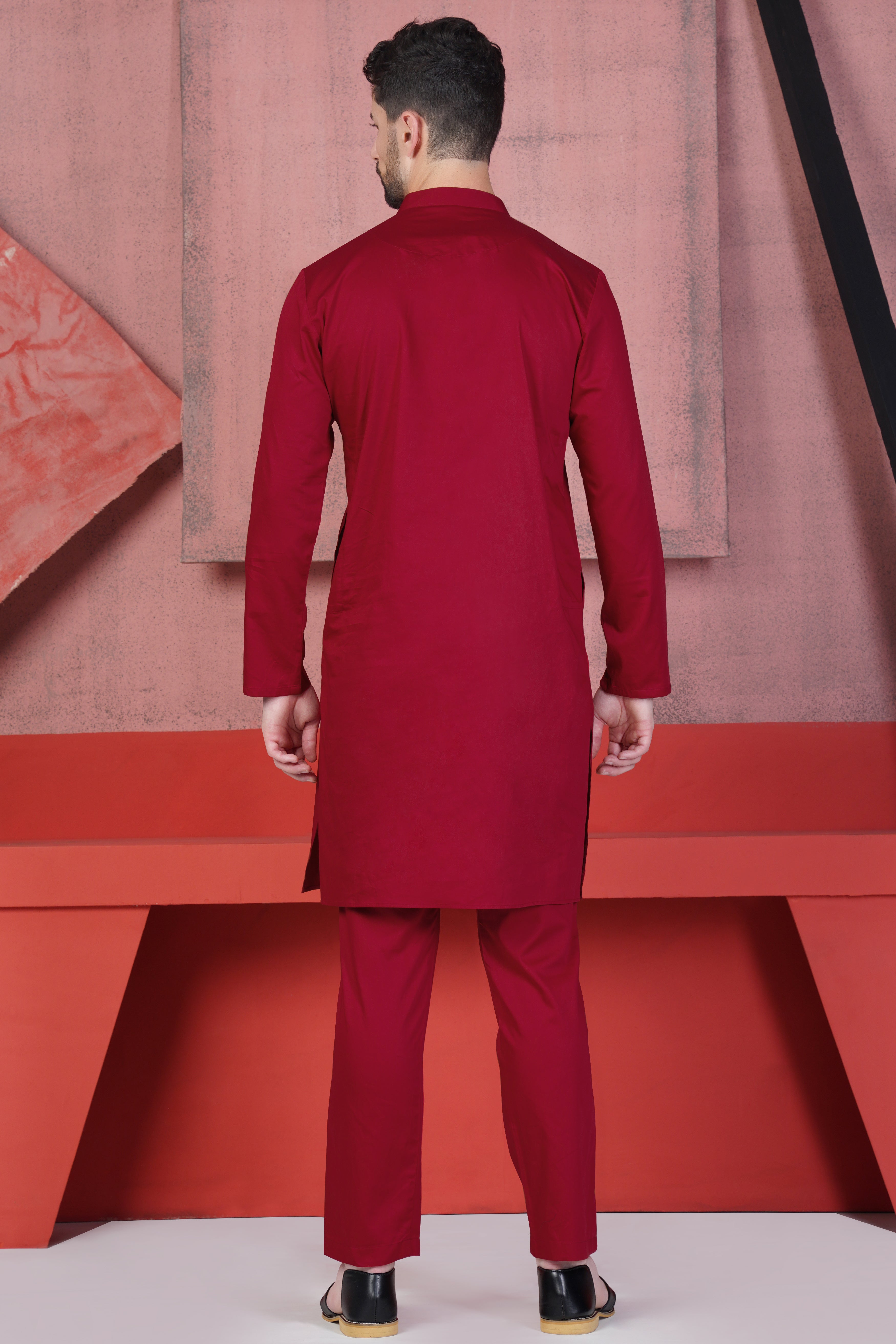 Vivid Auburn Red Subtle Sheen Super Soft Premium Cotton Kurta Set