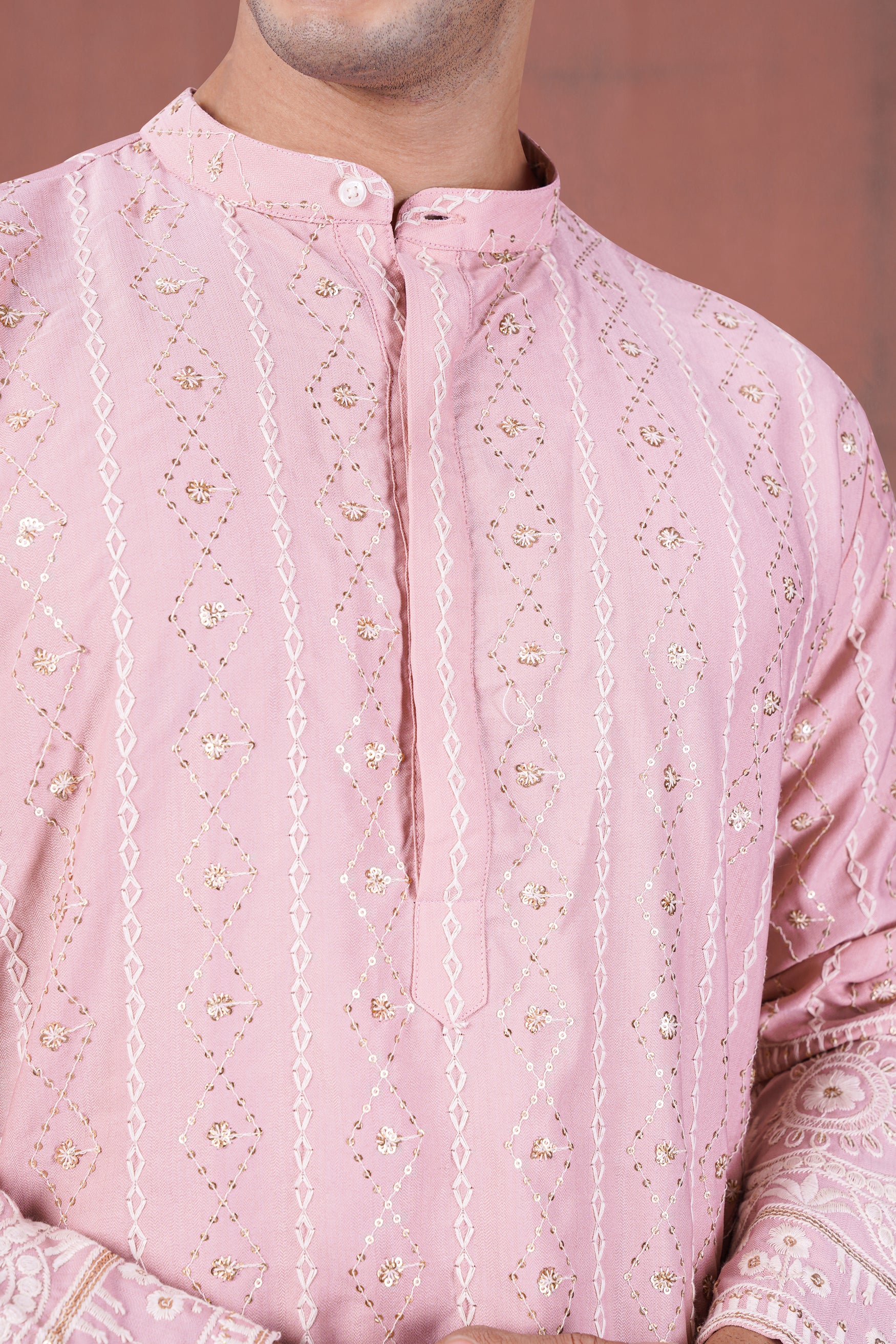 Oyster Pink Embroidered with Sequin Work Viscose Designer Kurta Set