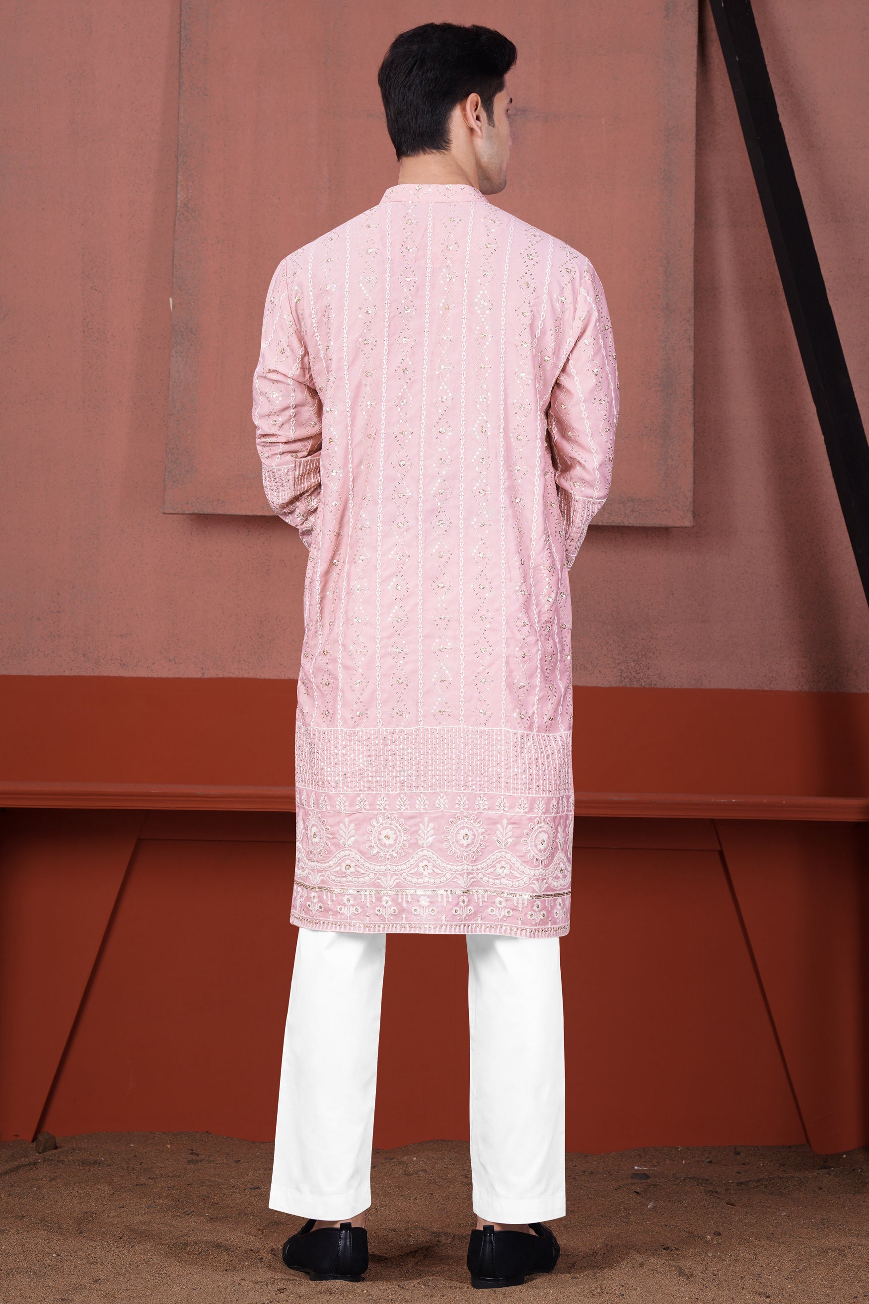 Oyster Pink Embroidered with Sequin Work Viscose Designer Kurta Set