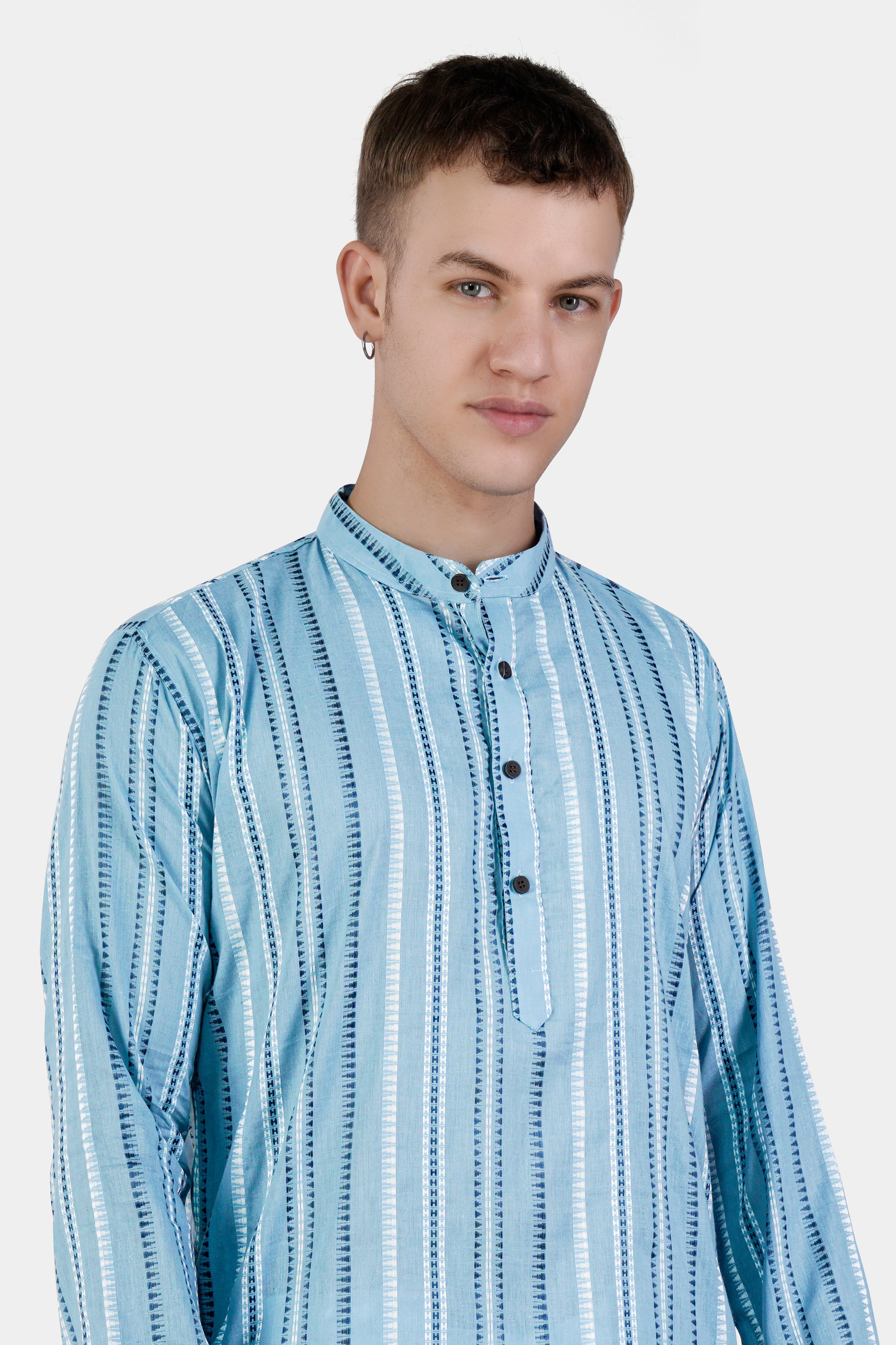 Glacier Blue Dobby Textured Premium Giza Cotton Kurta Set