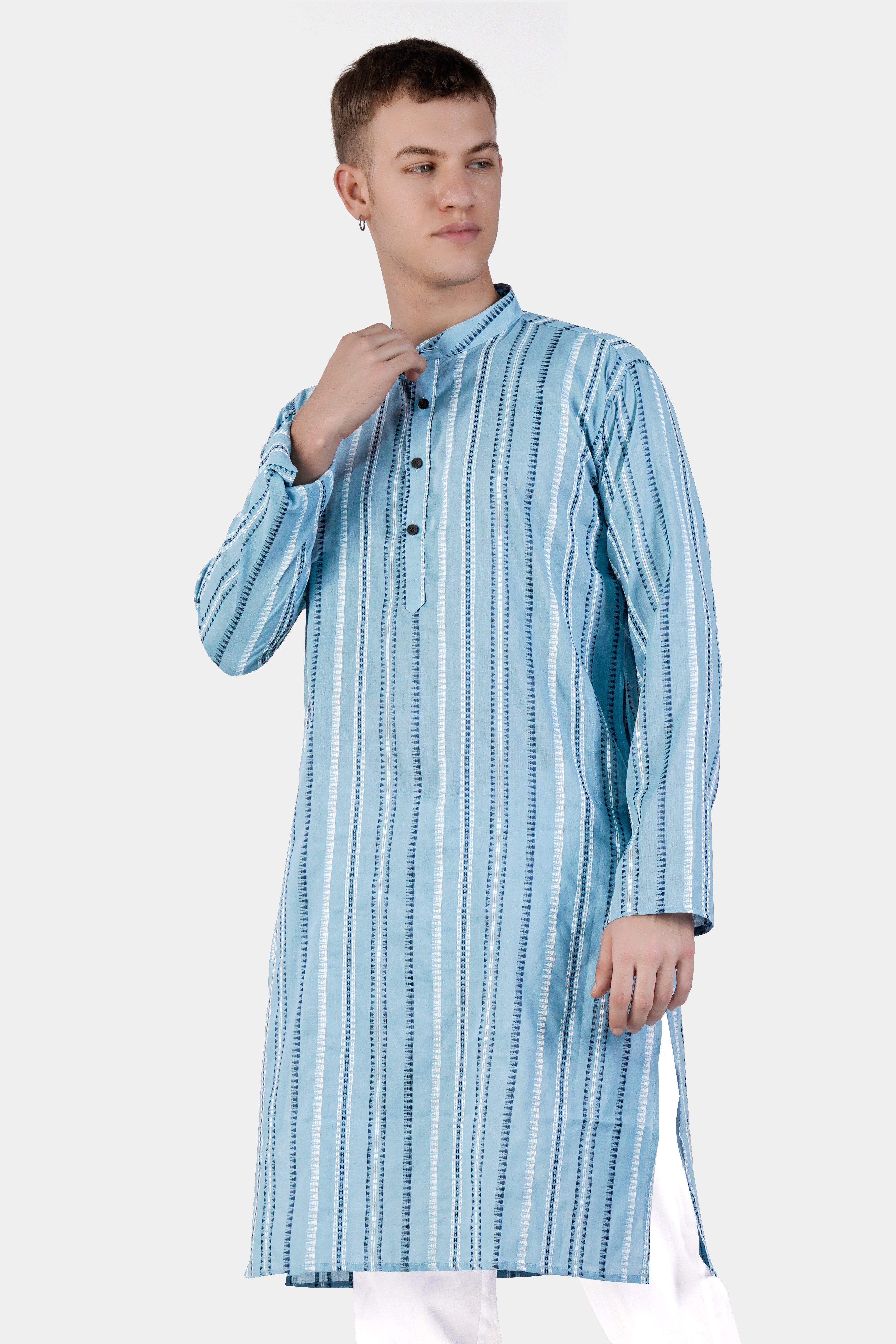 Glacier Blue Dobby Textured Premium Giza Cotton Kurta Set