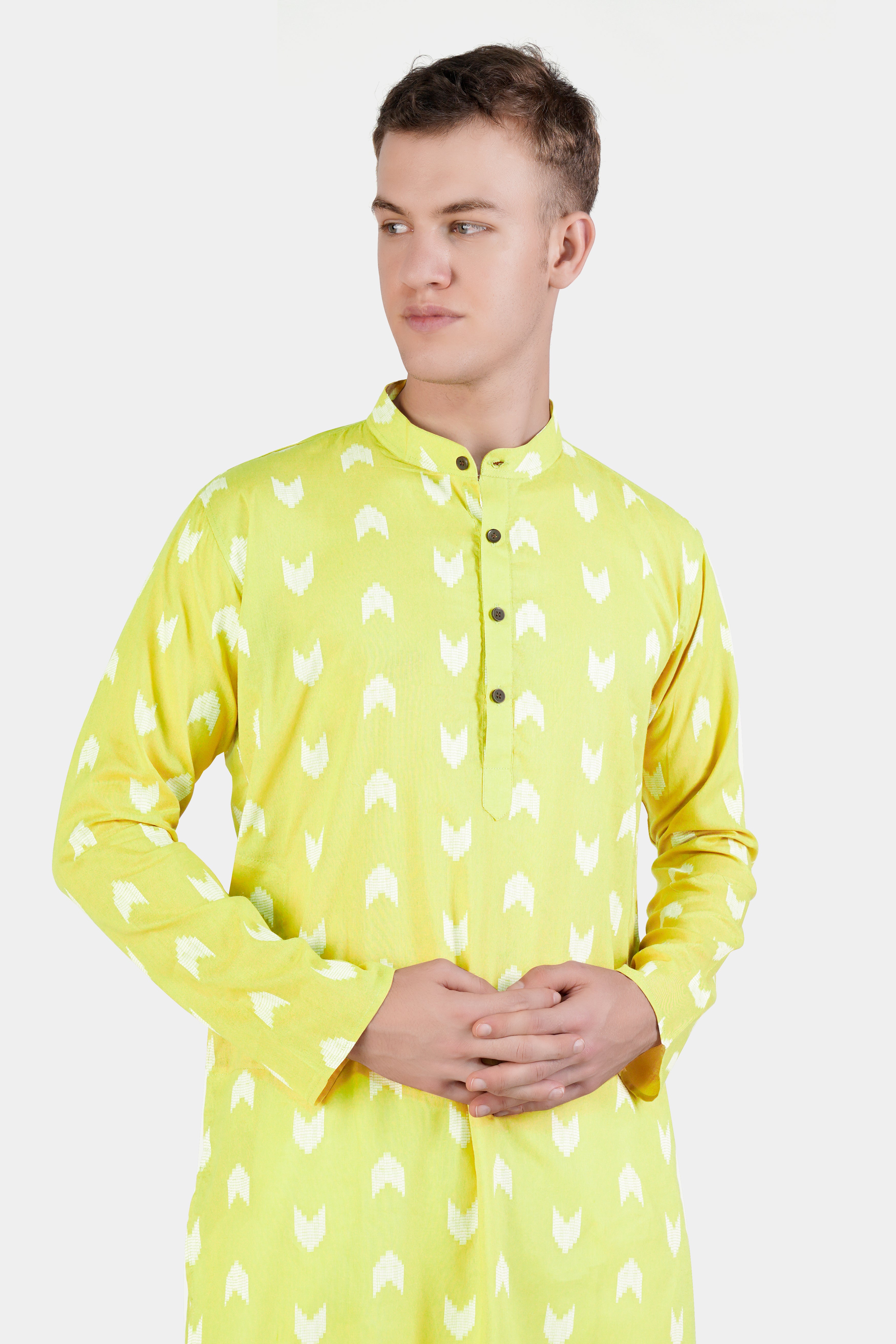 Golden Sand Green Arrow-Like Texture Jacquard Textured Premium Giza Cotton Kurta Set