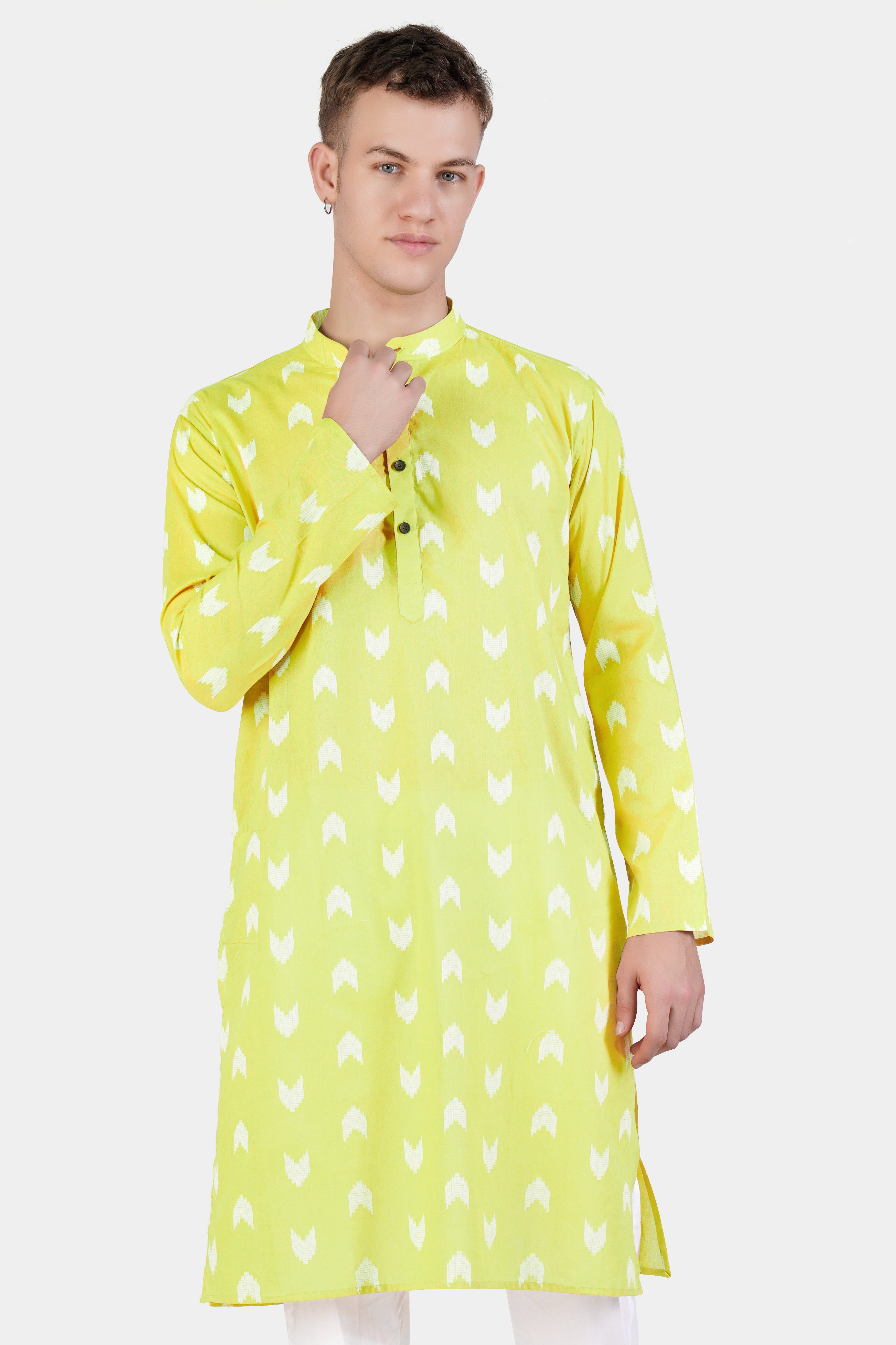 Golden Sand Green Arrow-Like Texture Jacquard Textured Premium Giza Cotton Kurta Set