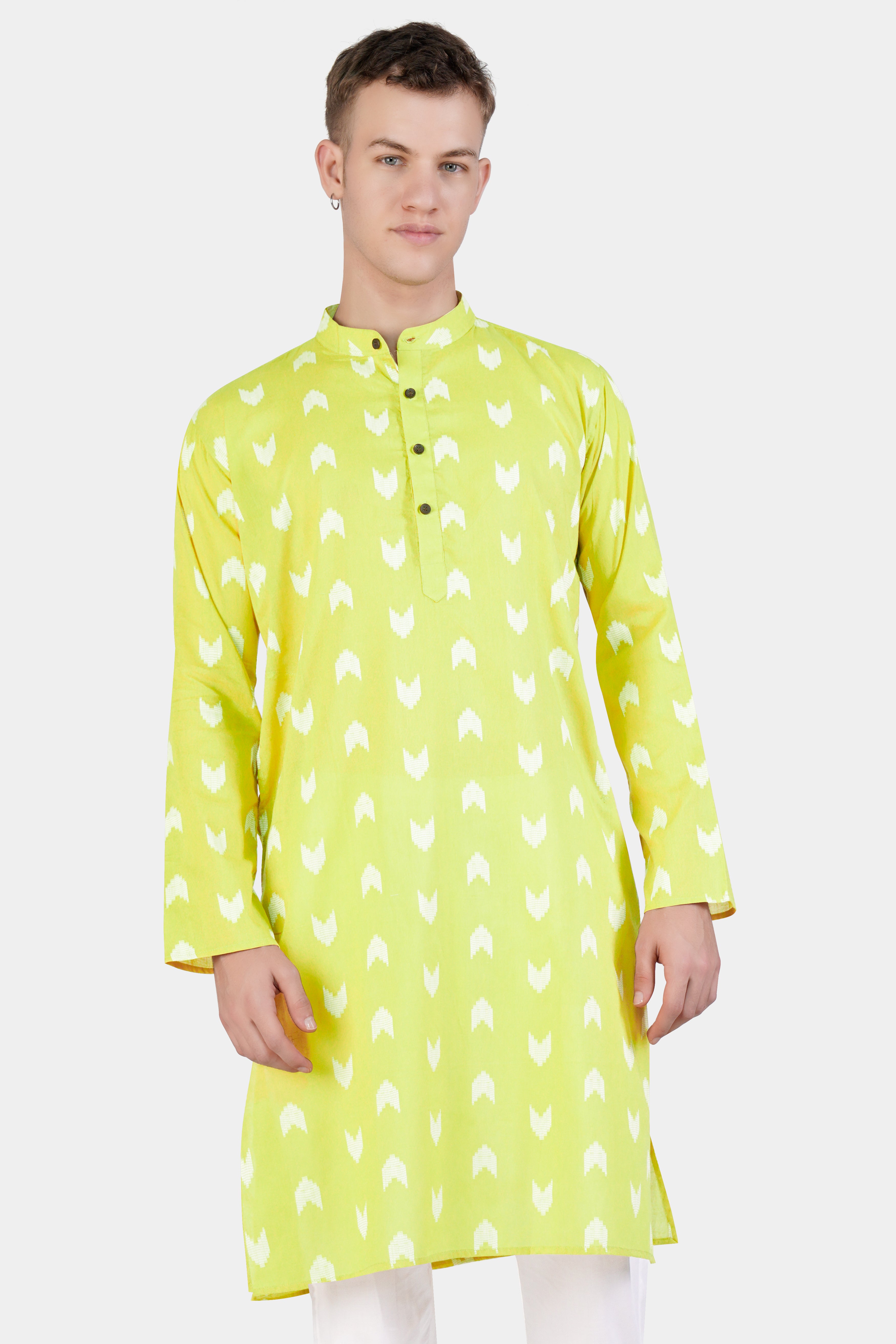 Golden Sand Green Arrow-Like Texture Jacquard Textured Premium Giza Cotton Kurta Set