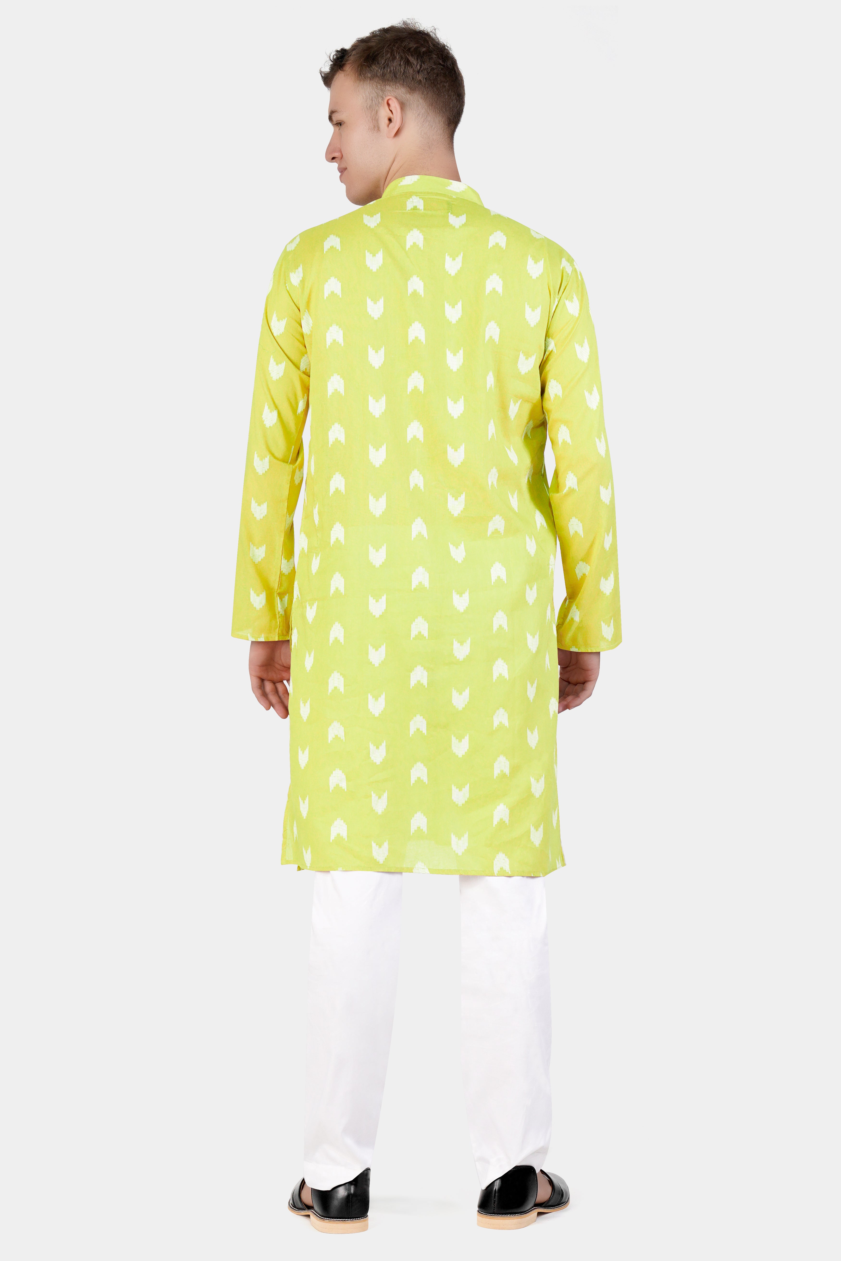 Golden Sand Green Arrow-Like Texture Jacquard Textured Premium Giza Cotton Kurta Set