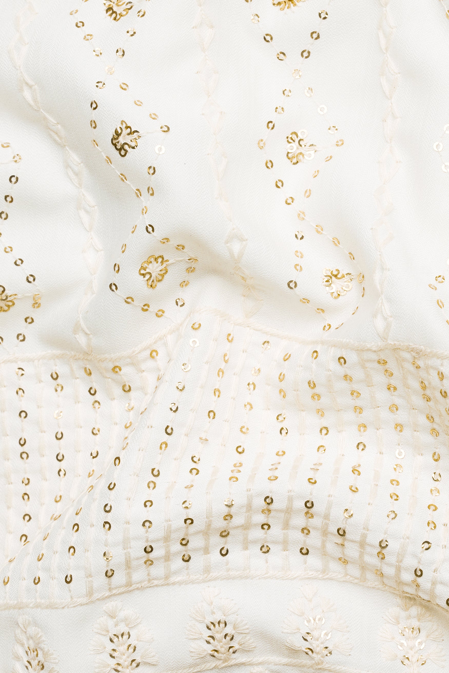 Ecru Cream Viscose Embroidered with Tikki Work Designer Kurta Set