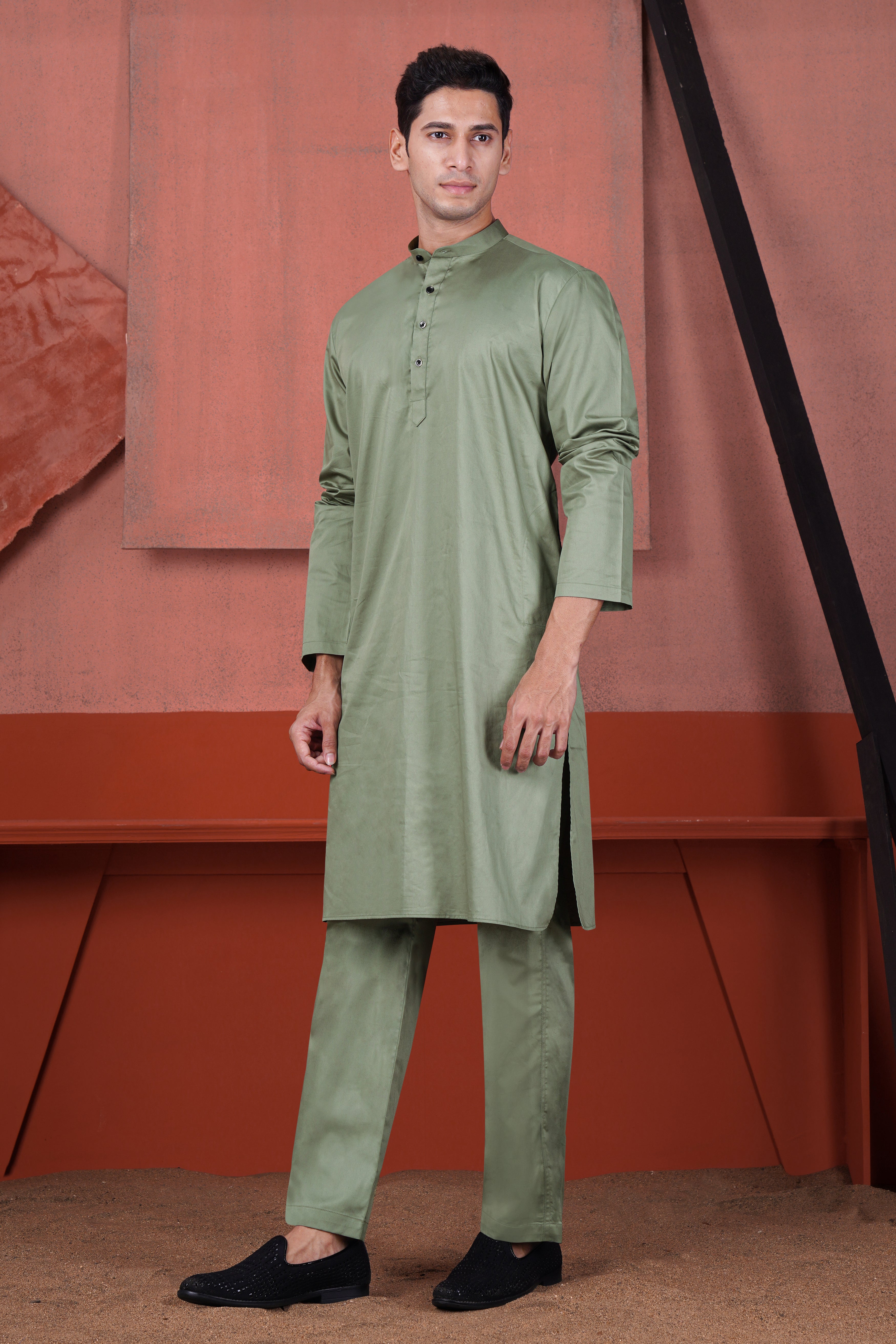 Olive Green Subtle Sheen Super Soft Premium Cotton Kurta Set