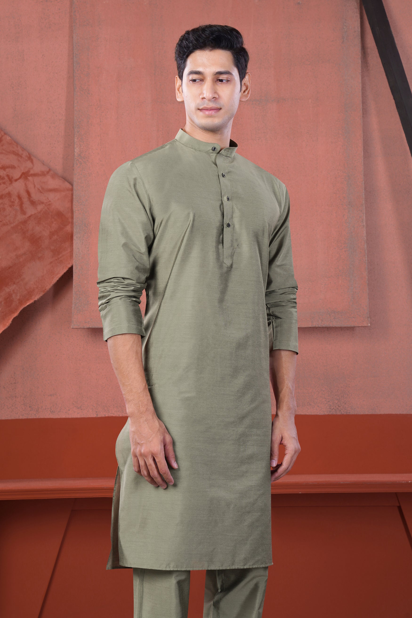 Oyster Gray Subtle Sheen Viscose Kurta Set