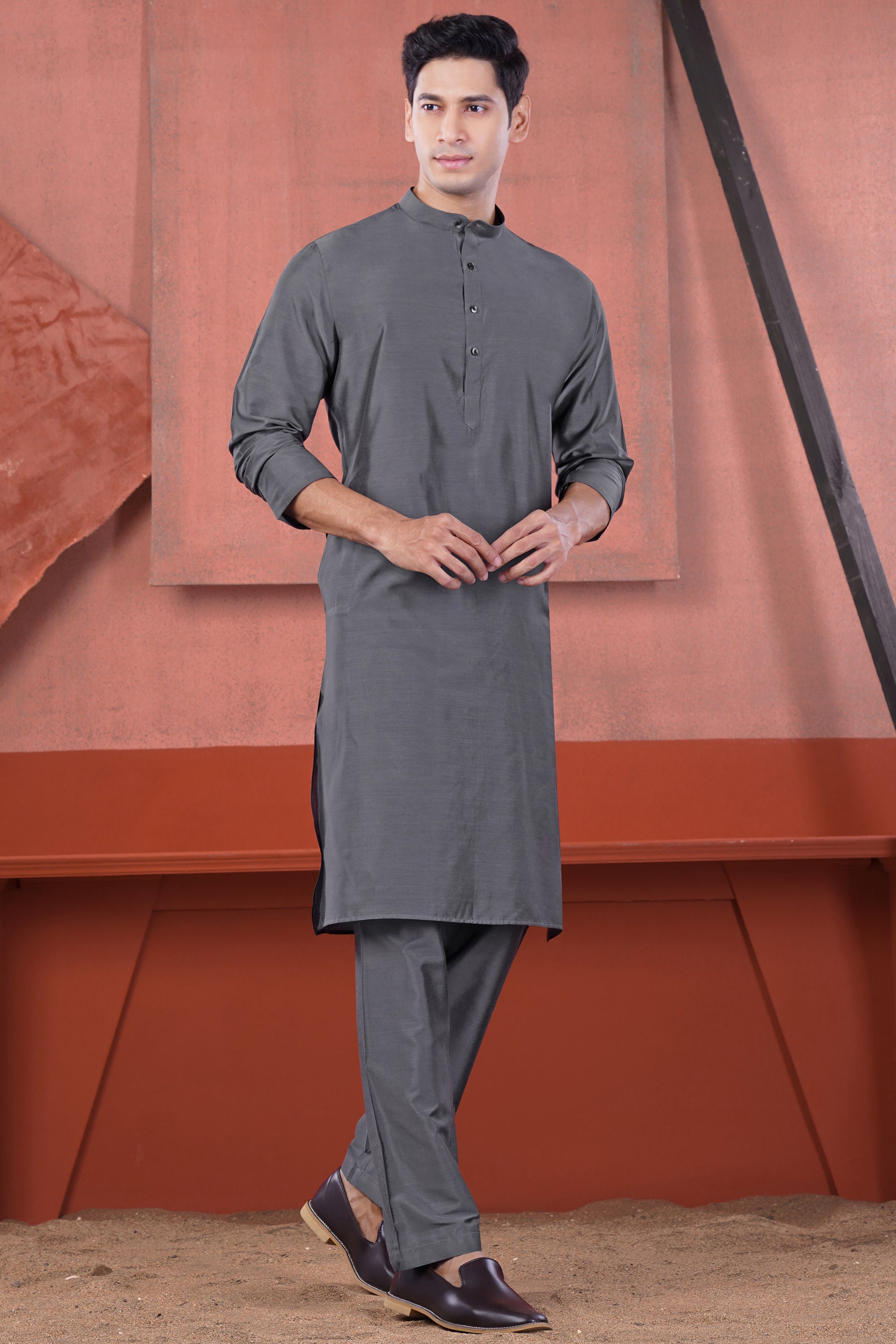 Fuscous Gray Subtle Sheen Viscose Kurta Set