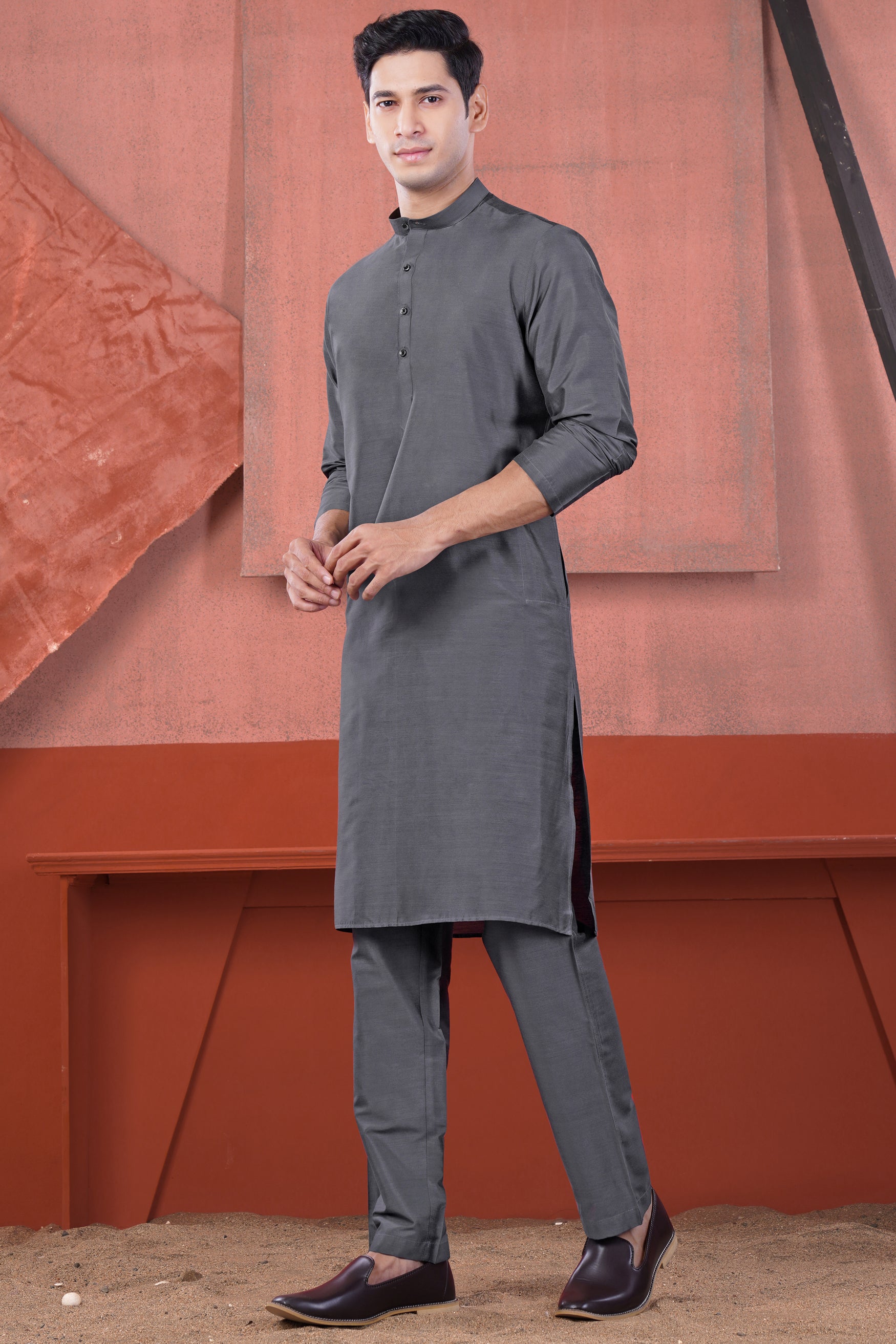 Fuscous Gray Subtle Sheen Viscose Kurta Set