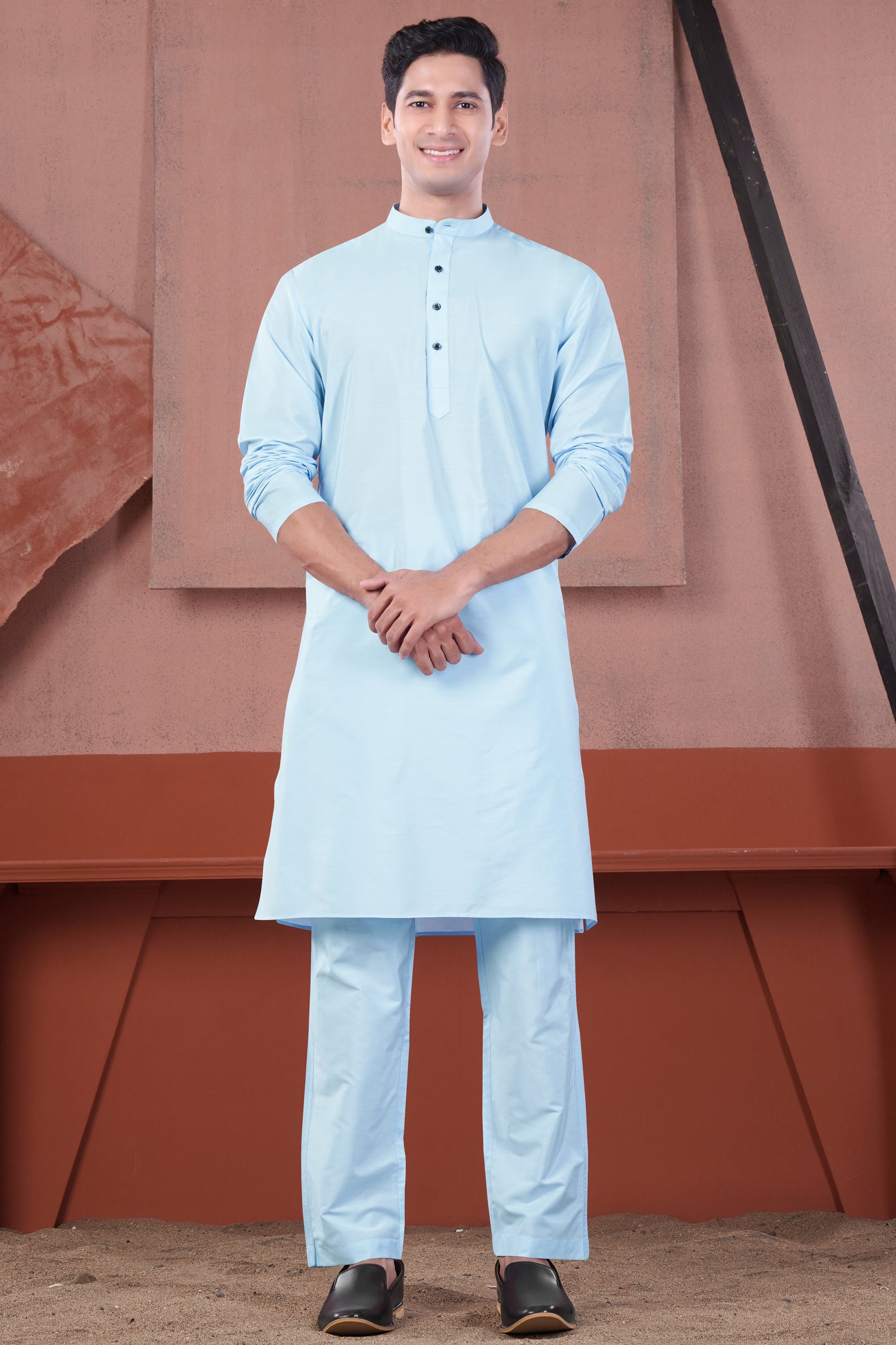 Uranian Blue Subtle Sheen Viscose Kurta Set