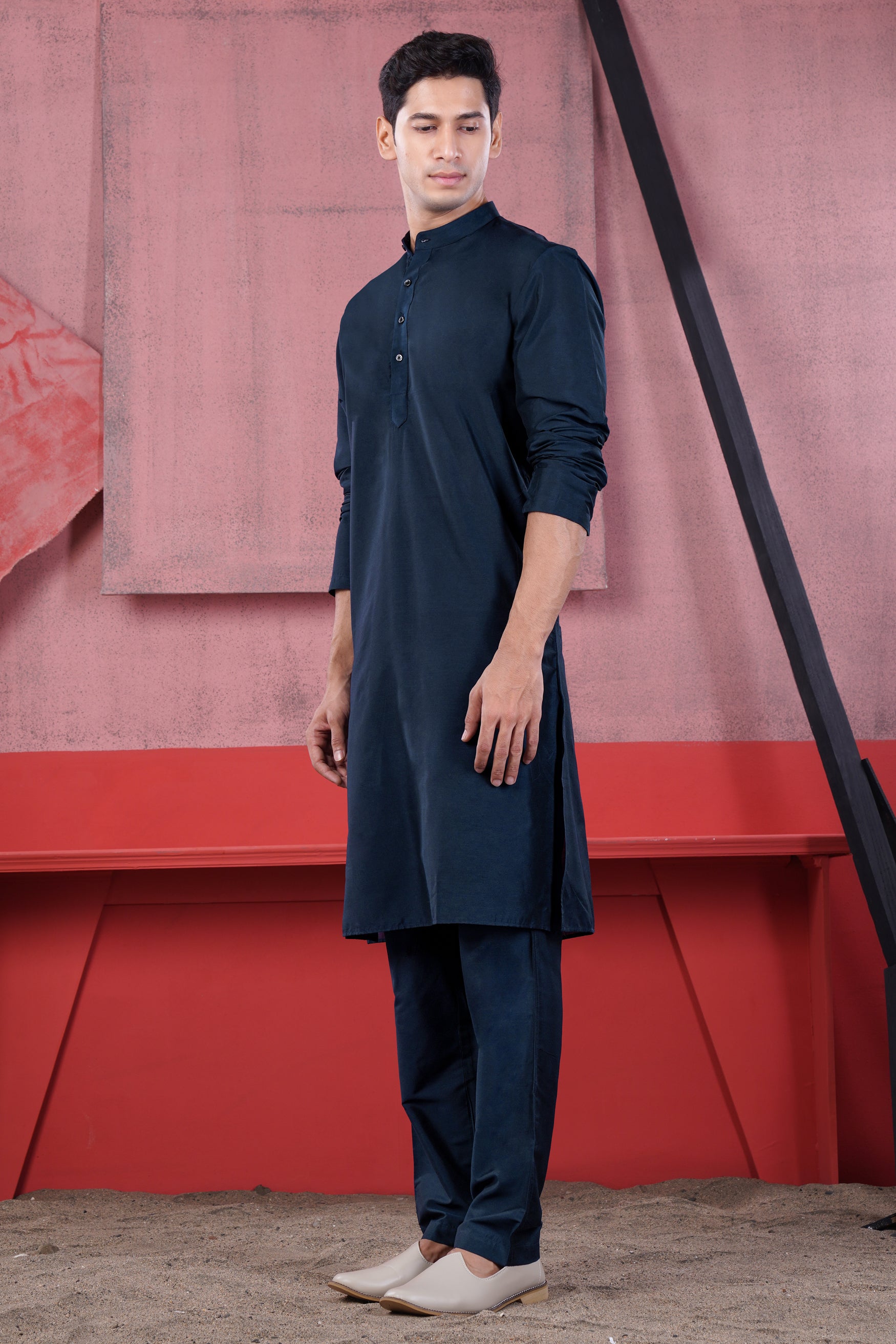 Haiti Blue Subtle Sheen Viscose Kurta Set