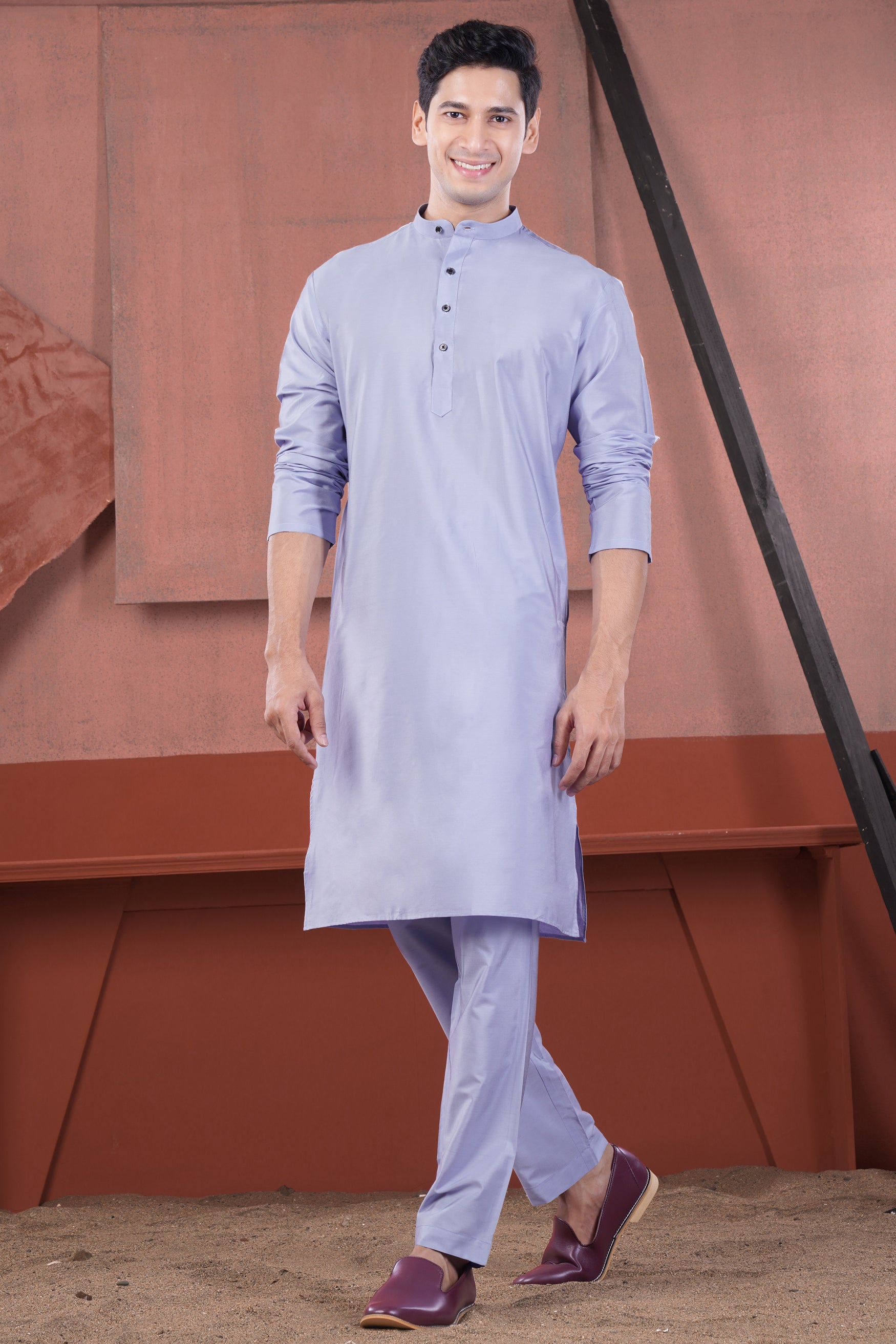 Heather Purple Subtle Sheen Viscose Kurta Set