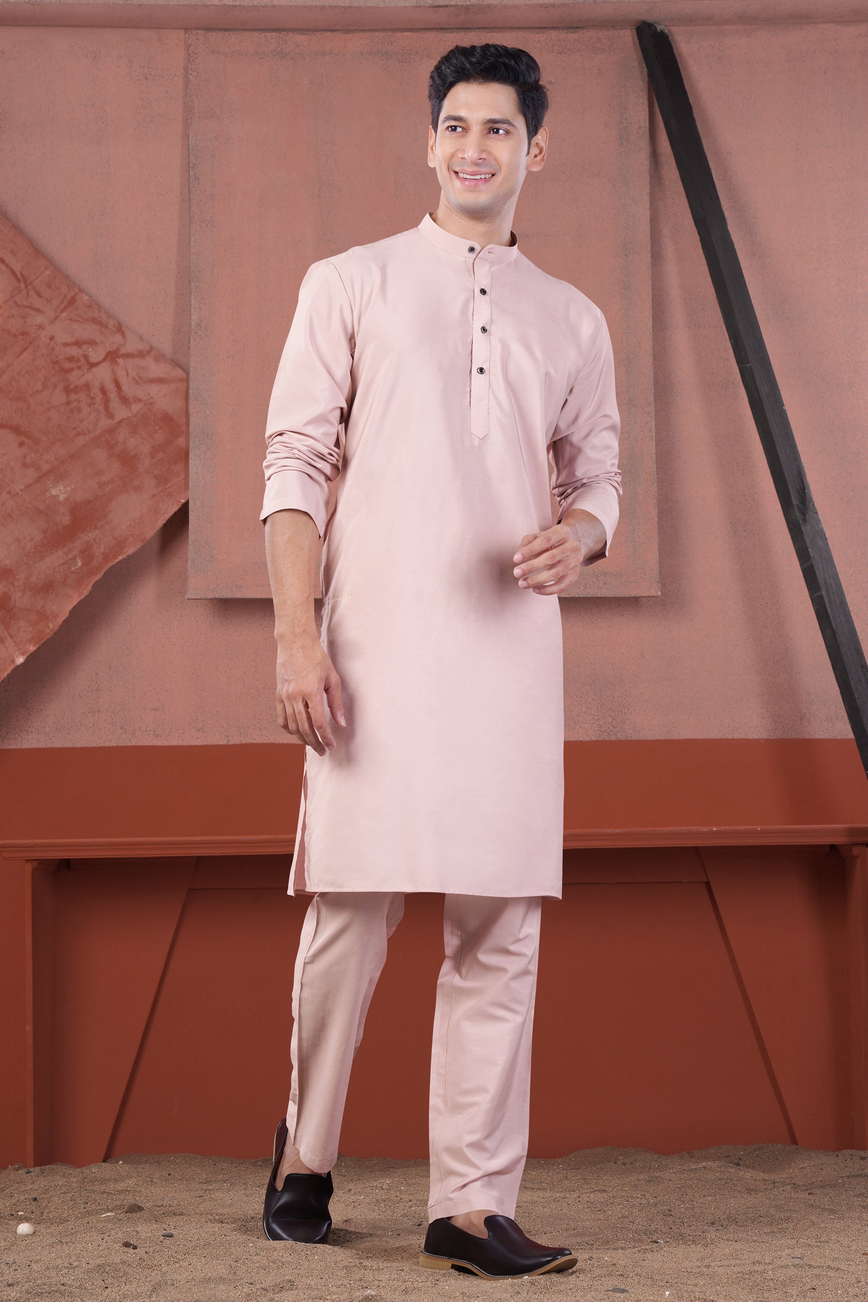 Cavern Pink Subtle Sheen Viscose Kurta Set