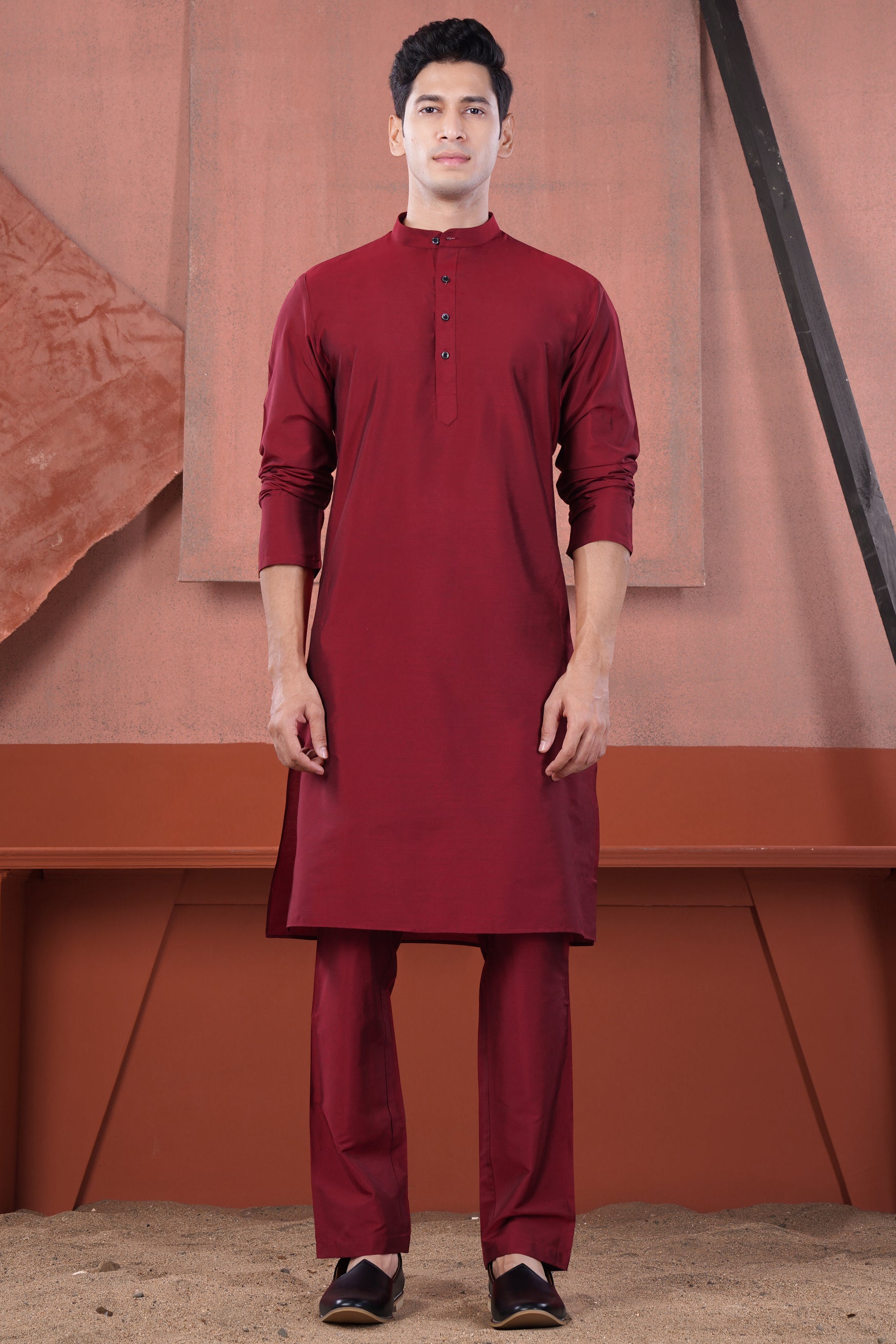 Merlot Red Subtle Sheen Viscose Kurta Set