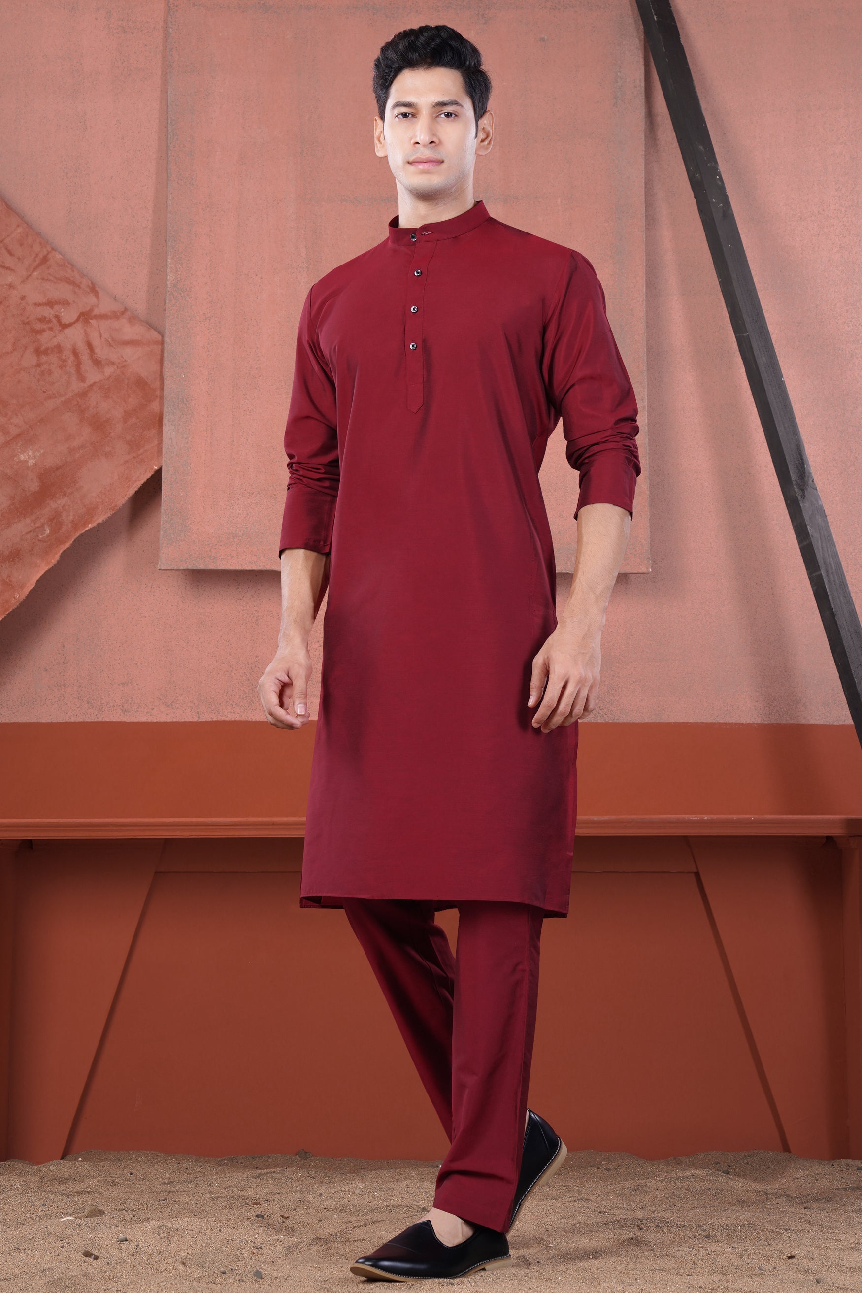 Merlot Red Subtle Sheen Viscose Kurta Set