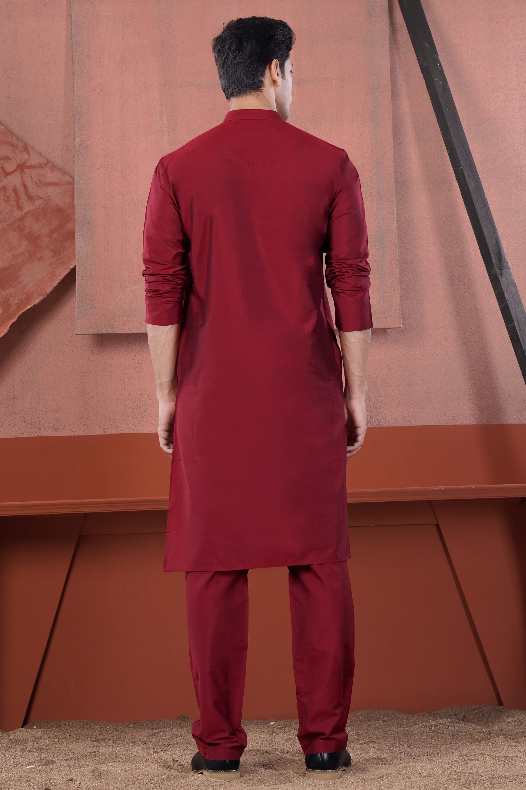 Merlot Red Subtle Sheen Viscose Kurta Set