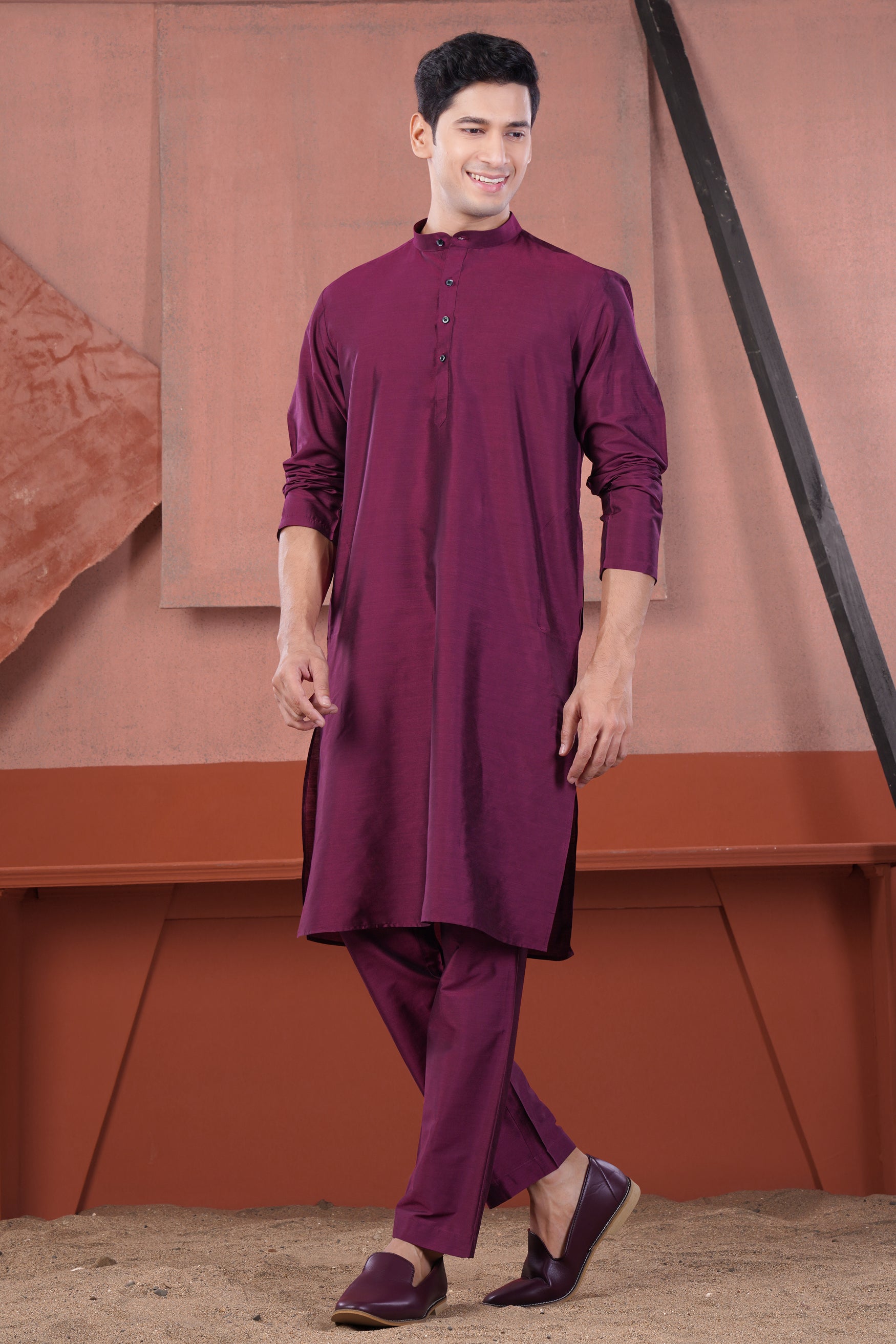 Finn Pink Subtle Sheen Viscose Kurta Set
