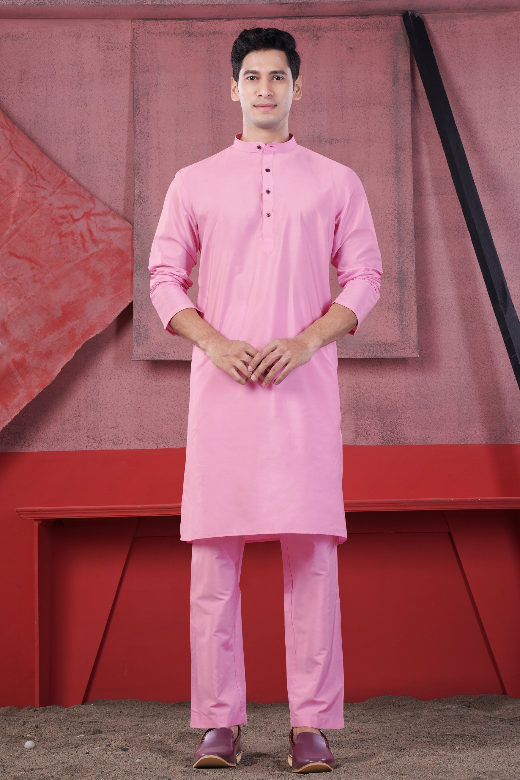Magenta Pink Subtle Sheen Viscose Kurta Set