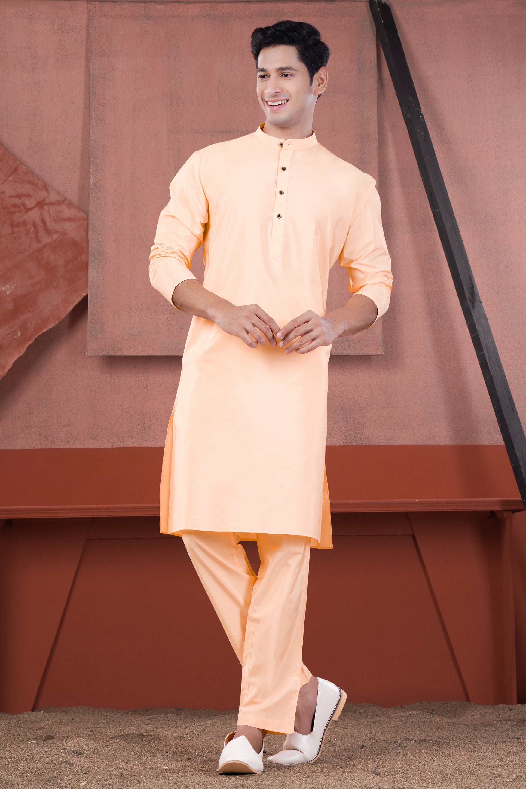 Peach Subtle Sheen Viscose Kurta Set