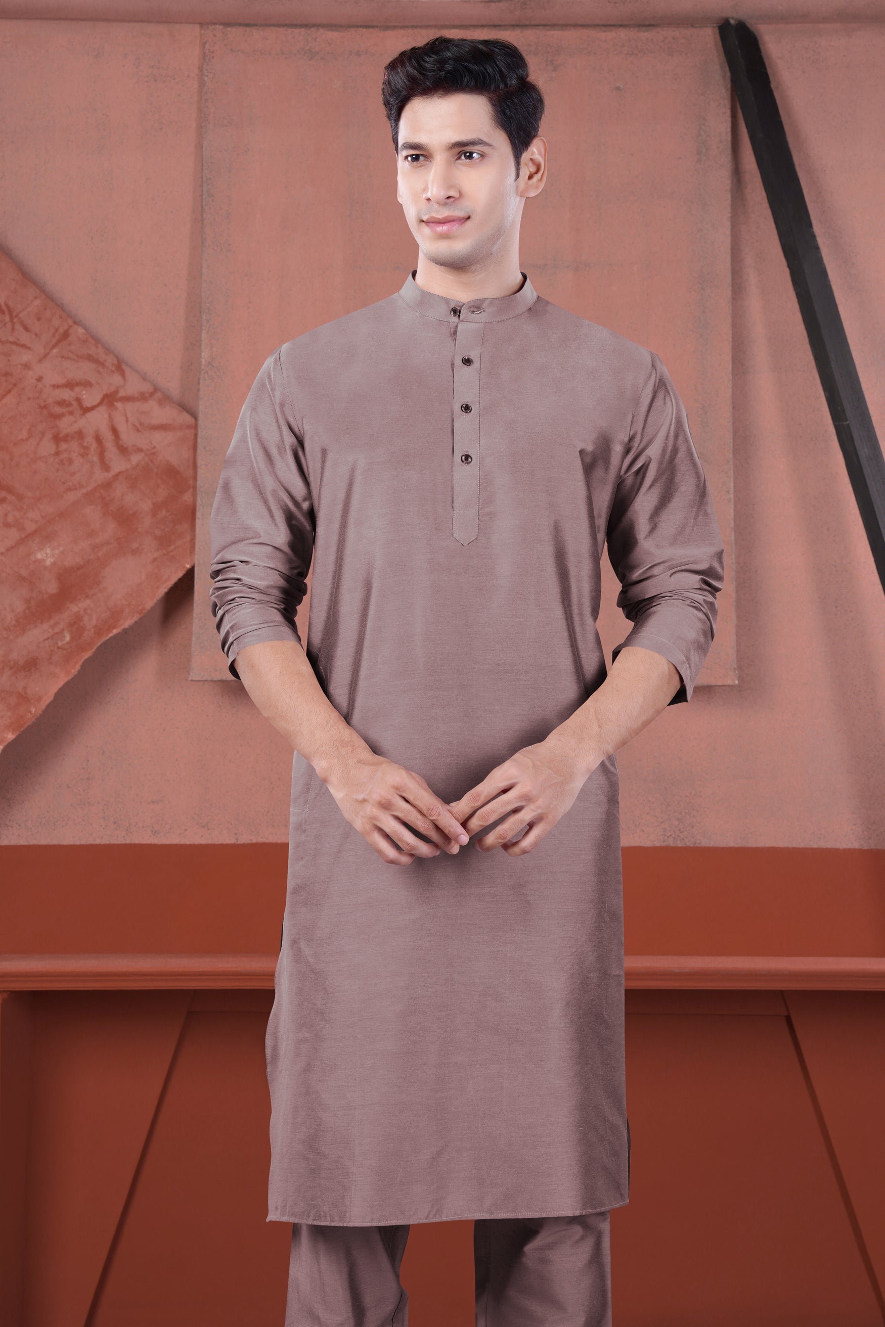 Cinereous Peach Subtle Sheen Viscose Kurta Set