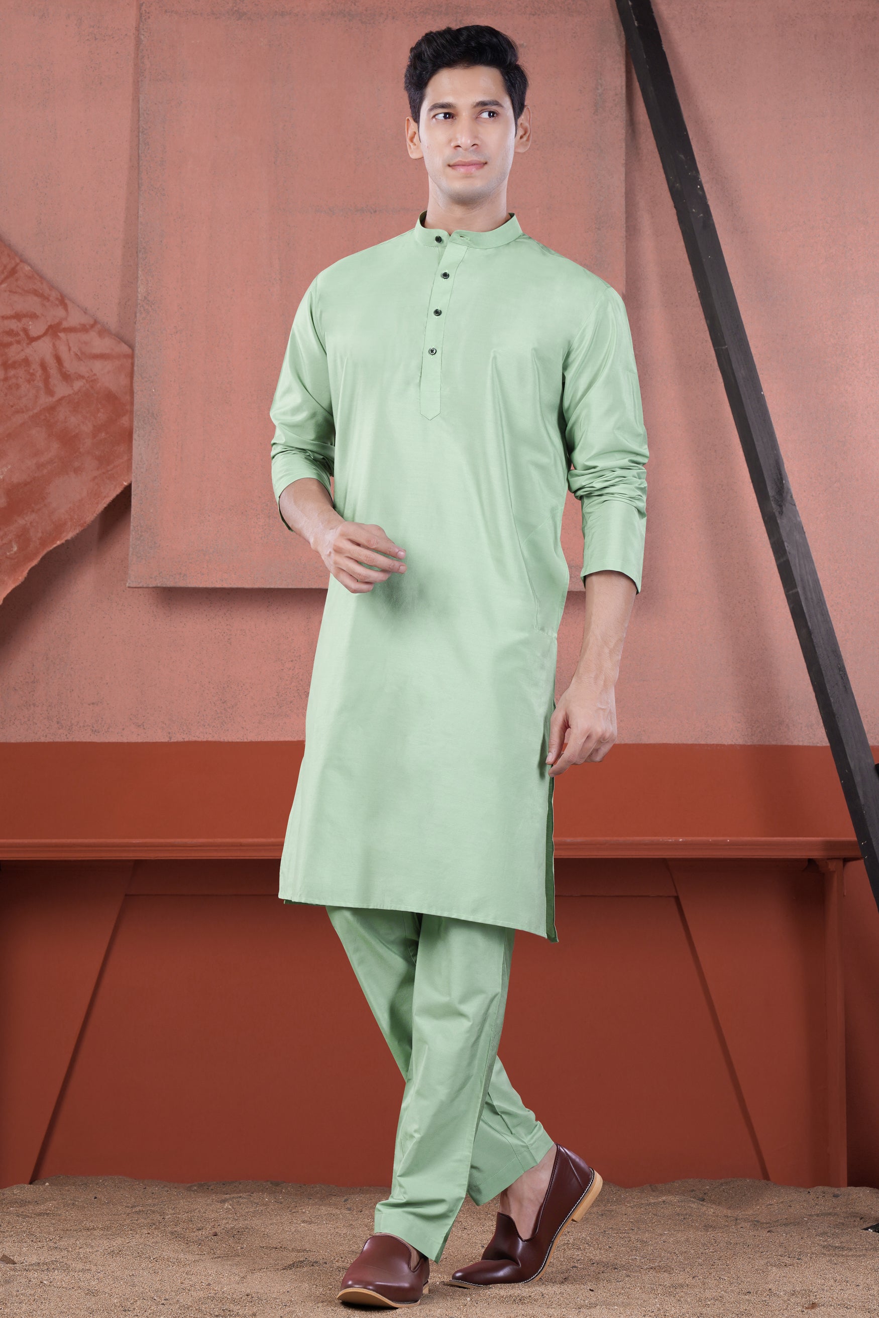 Sprout Green Subtle Sheen Viscose Kurta Set