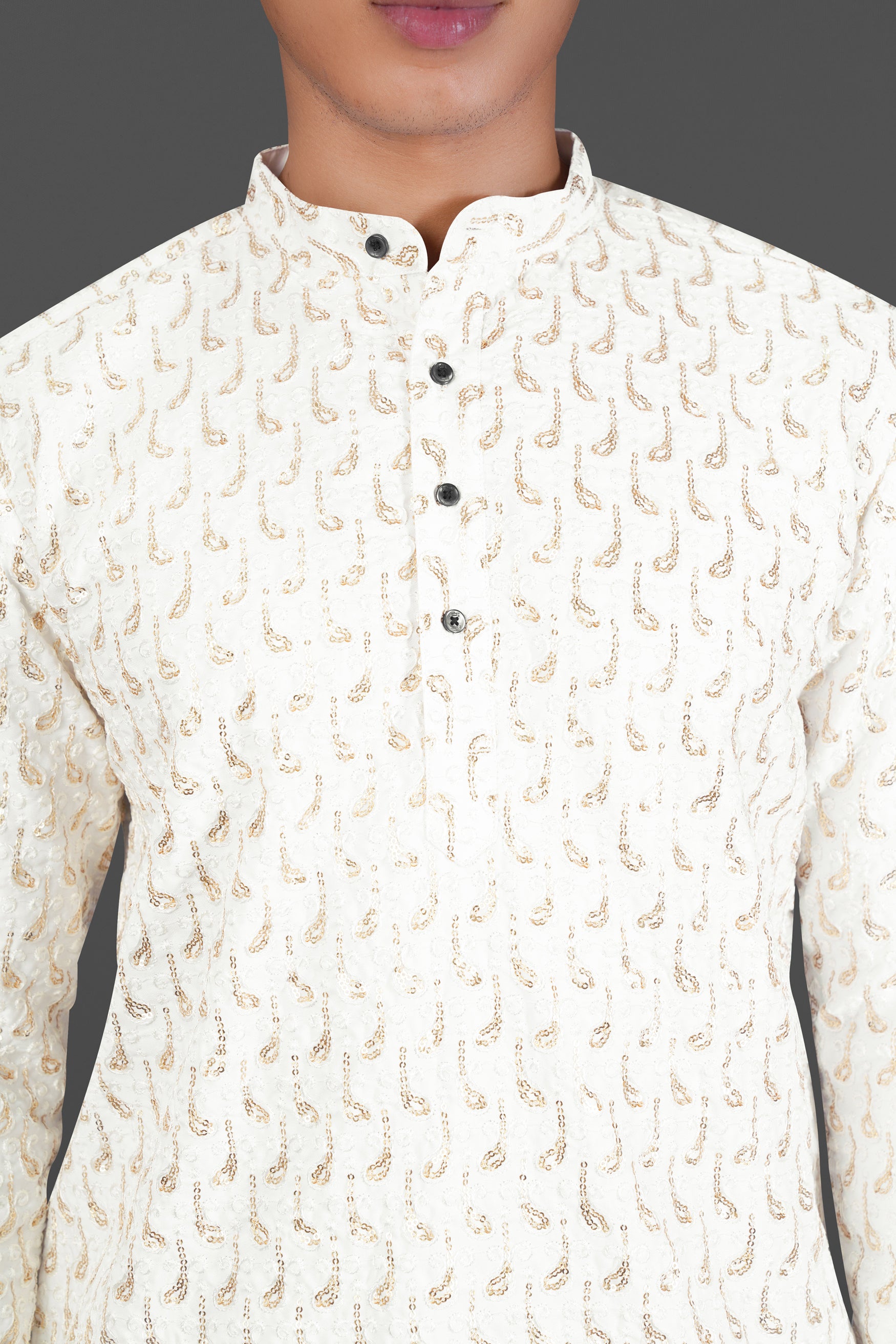 Bright White Leaves Pattern Sequin Embroidered Subtle Sheen Viscose Designer Kurta Set