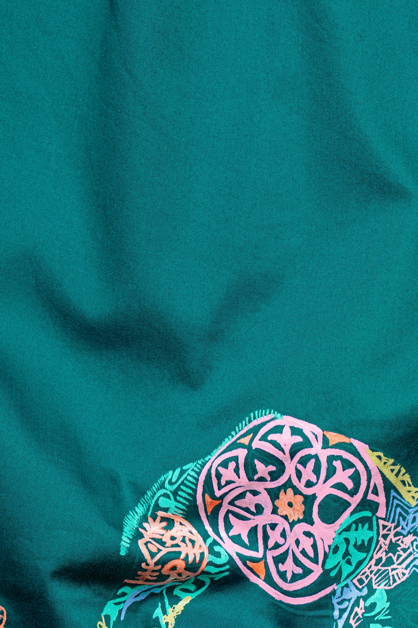 Aquamarine Green Camel Hand Painted Subtle Sheen Super Soft Premium Cotton Designer Kurta Set