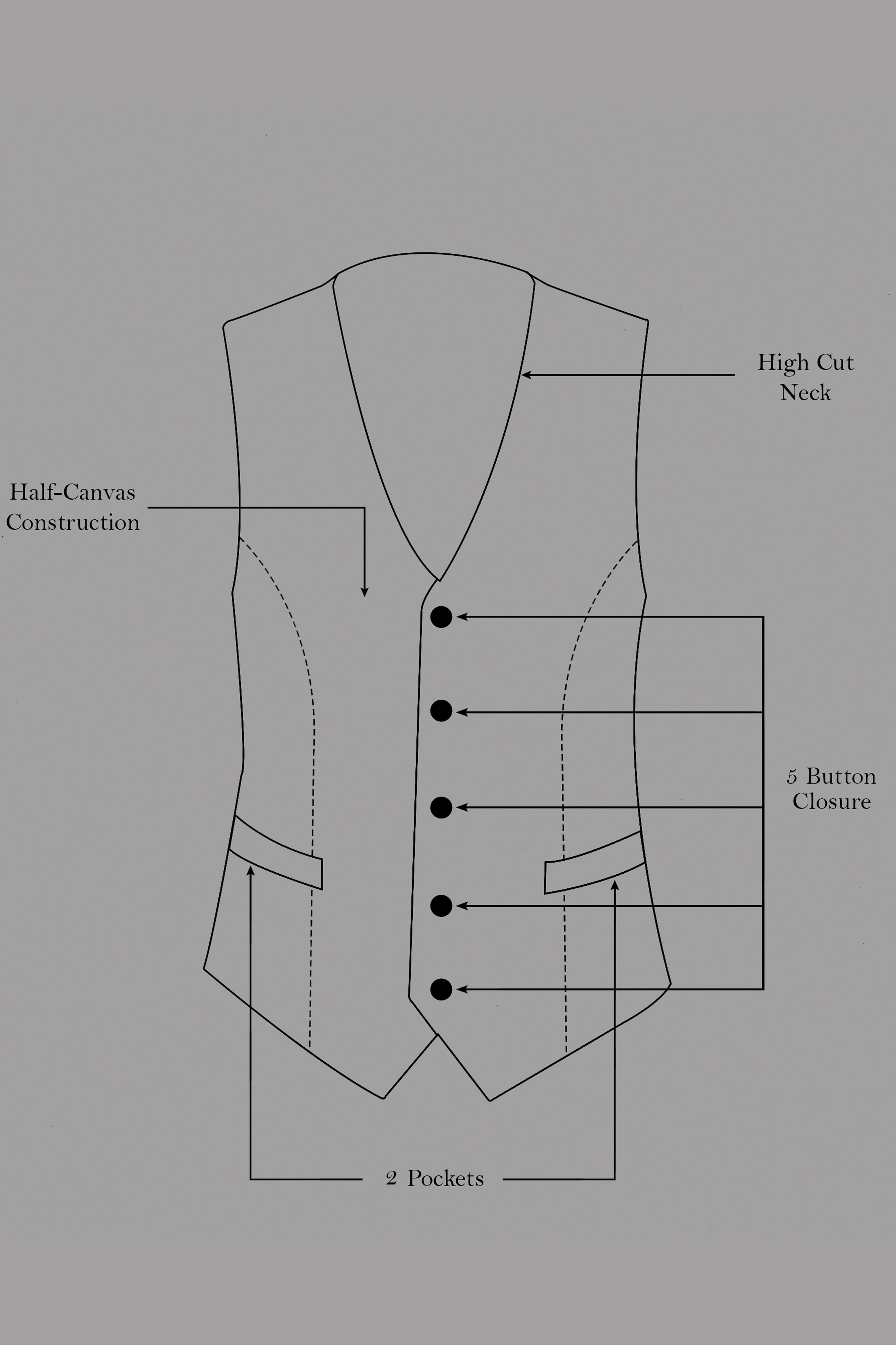 Metallic Gray Windowpane Wool Rich Waistcoat