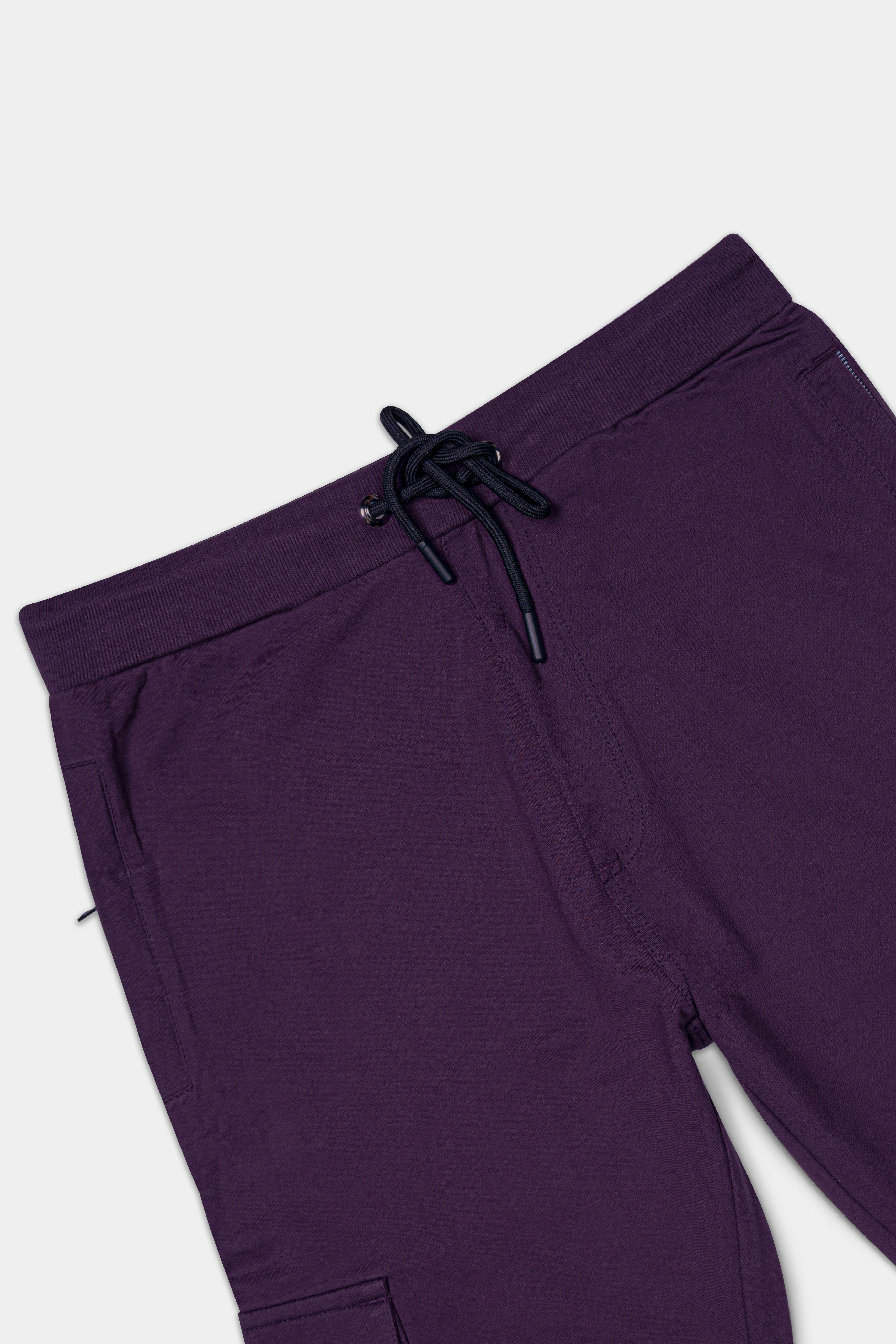 Blackcurrant Premium French Terry Cotton Cargo Joggers