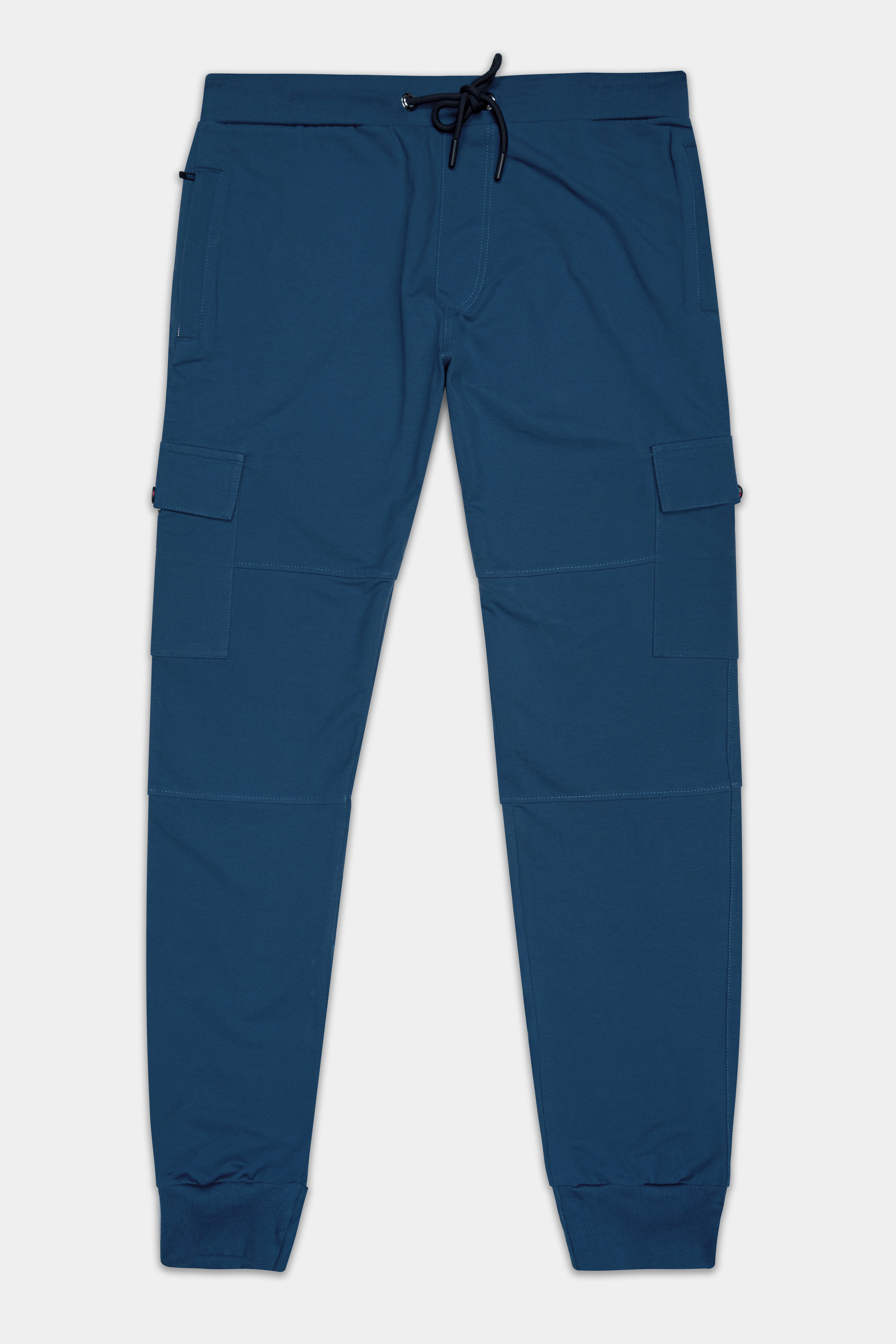 Nile Blue Premium French Terry Cotton Cargo Joggers