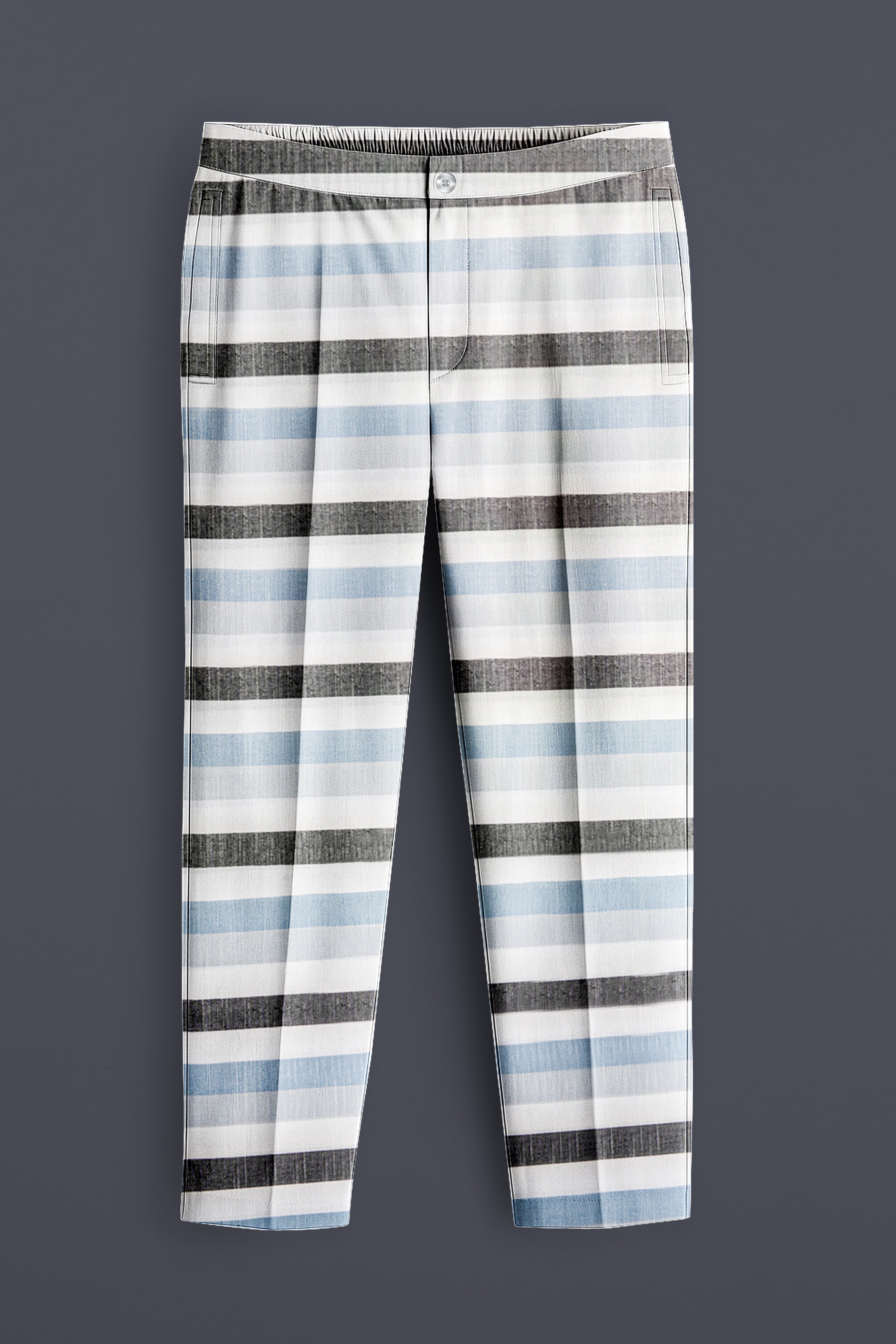 Strivelle-Bright White And Mystic Blue Striped Luxurious Linen Lounge Pant