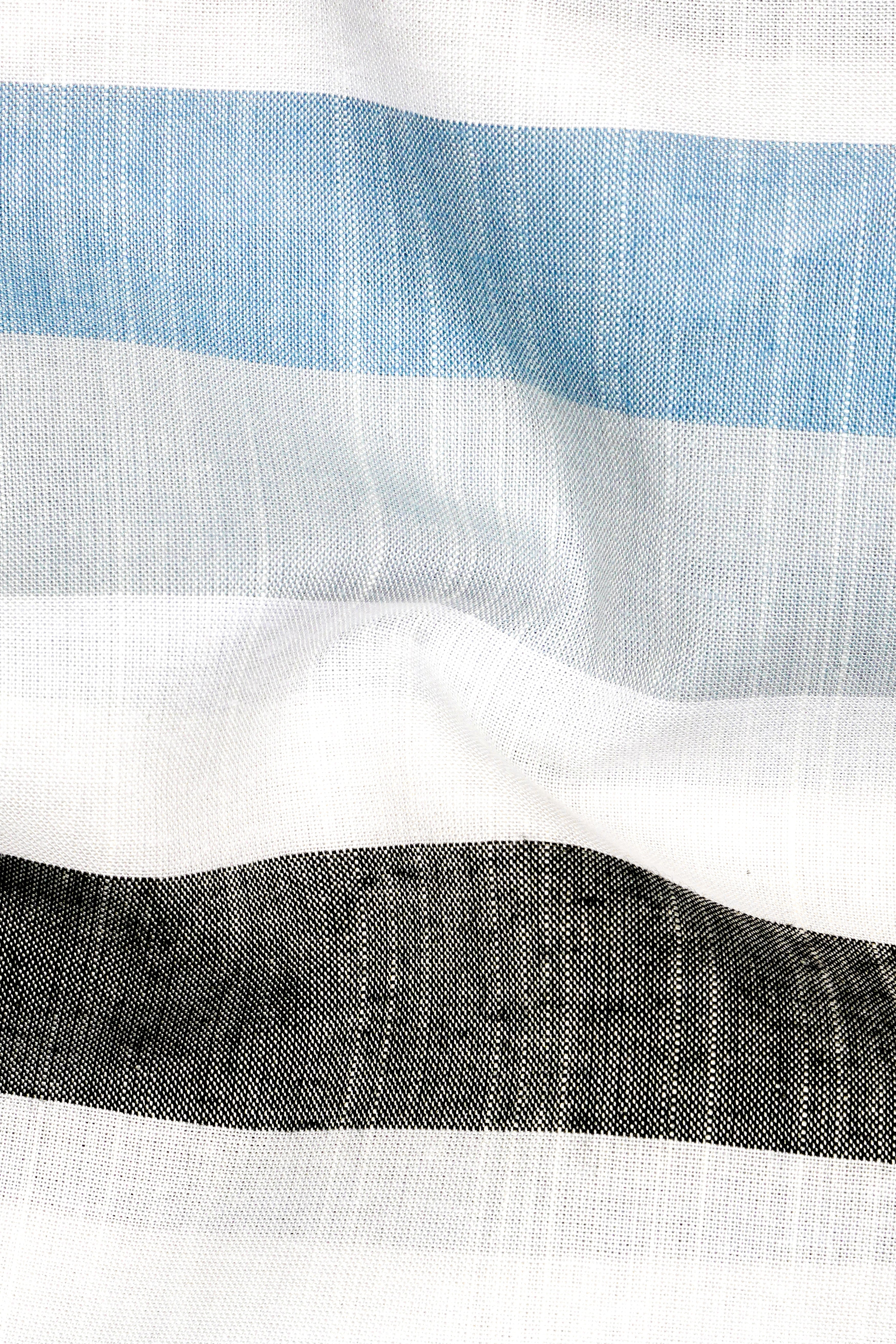 Strivelle-Bright White And Mystic Blue Striped Luxurious Linen Lounge Pant