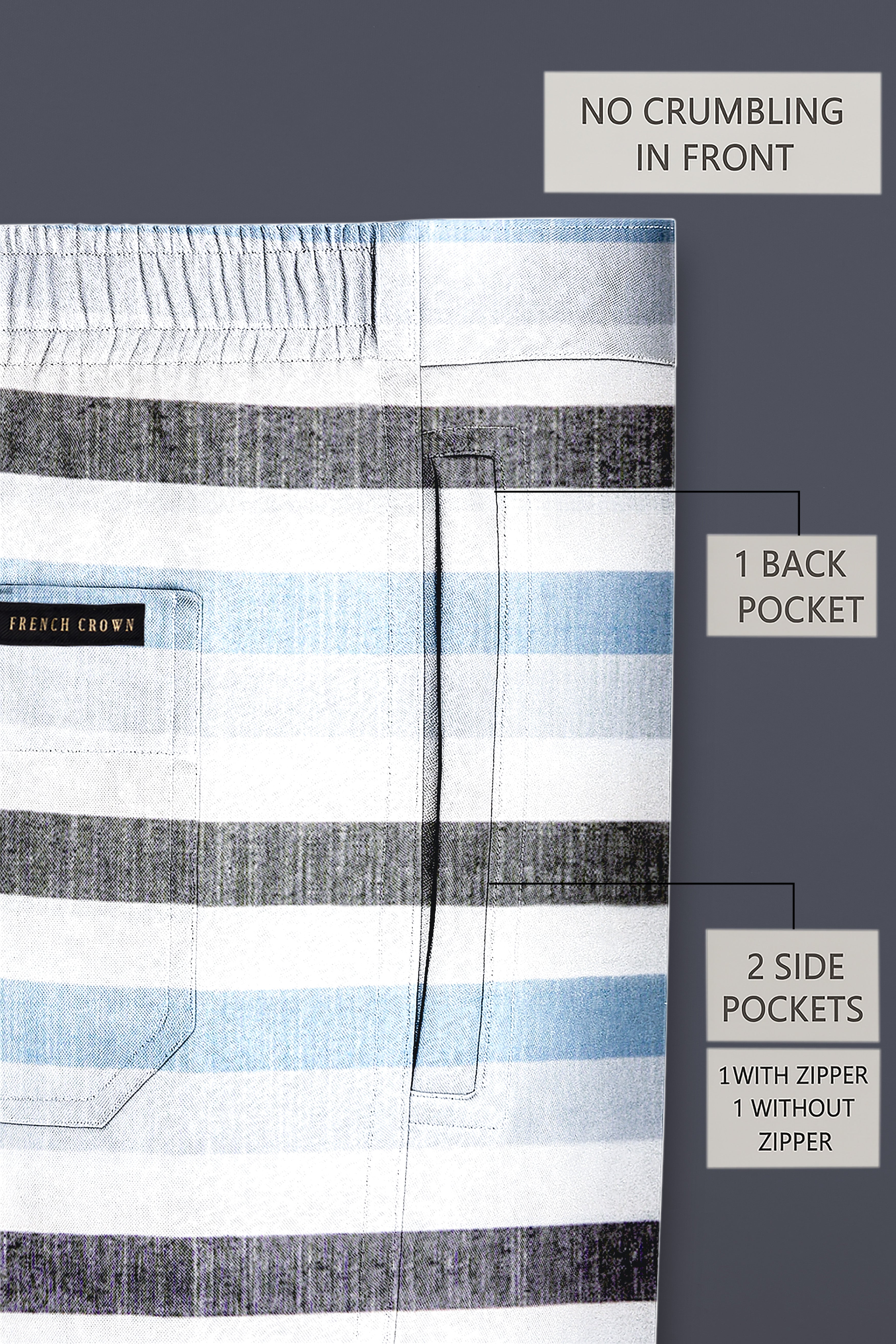 Strivelle-Bright White And Mystic Blue Striped Luxurious Linen Lounge Pant