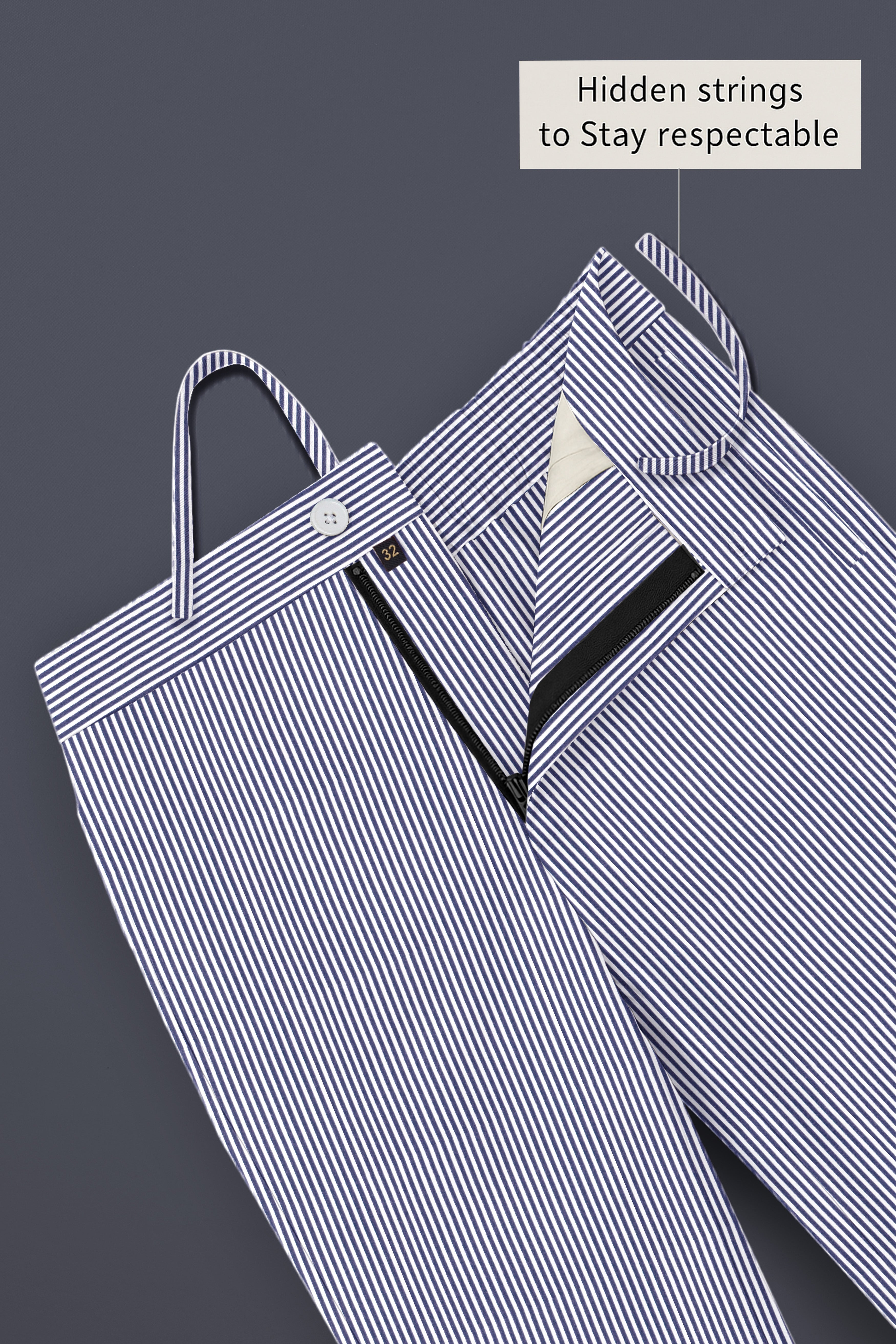Strivelle-Ebony Blue And Bright White Striped Twill Premium Cotton Lounge Pant