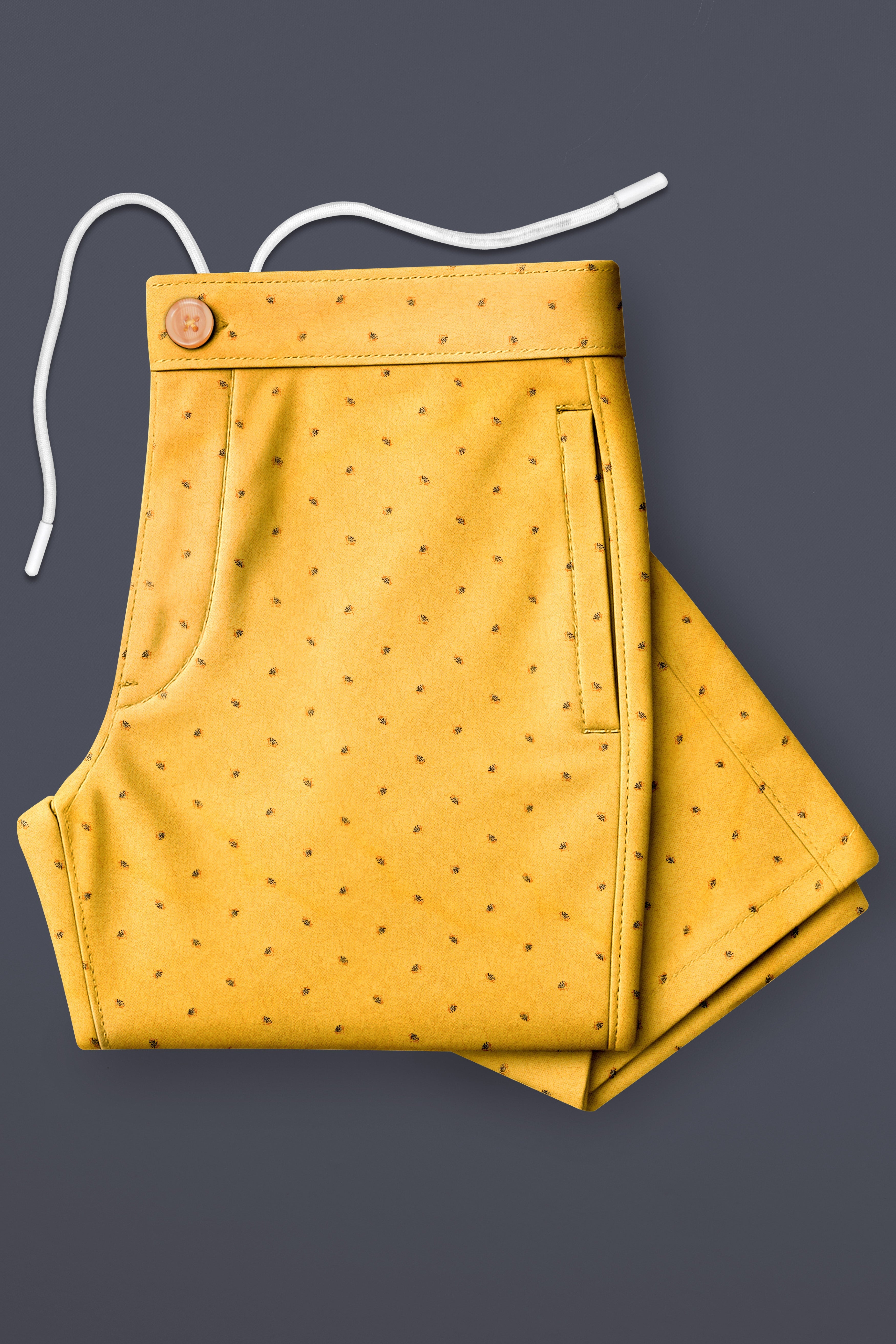 Aurelix-Saffron Yellow Printed Subtle Sheen Super Soft Premium Cotton Lounge Pant