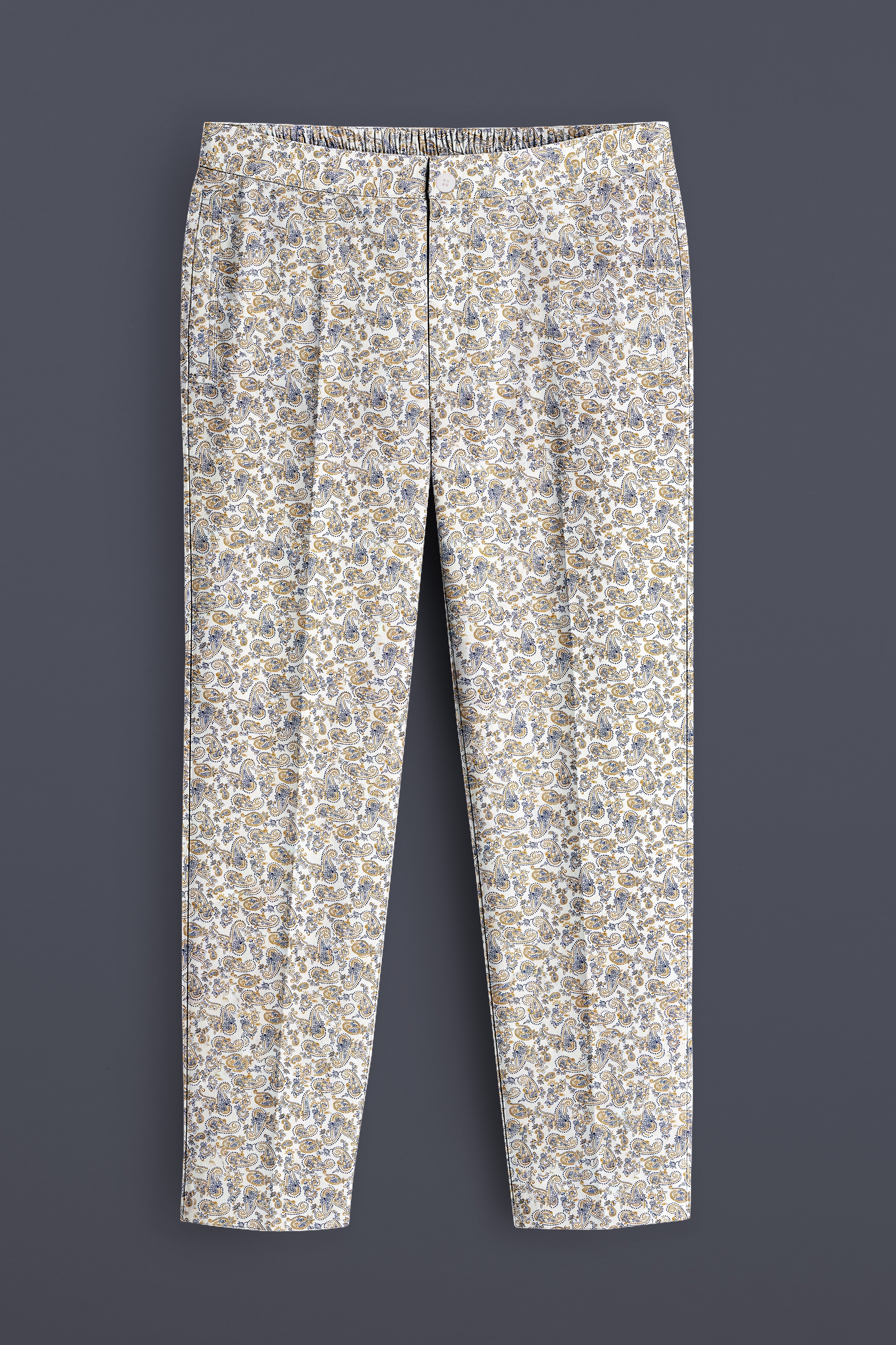 Veloura-Bright White Paisley Printed Subtle Sheen Super Soft Premium Cotton Lounge Pant