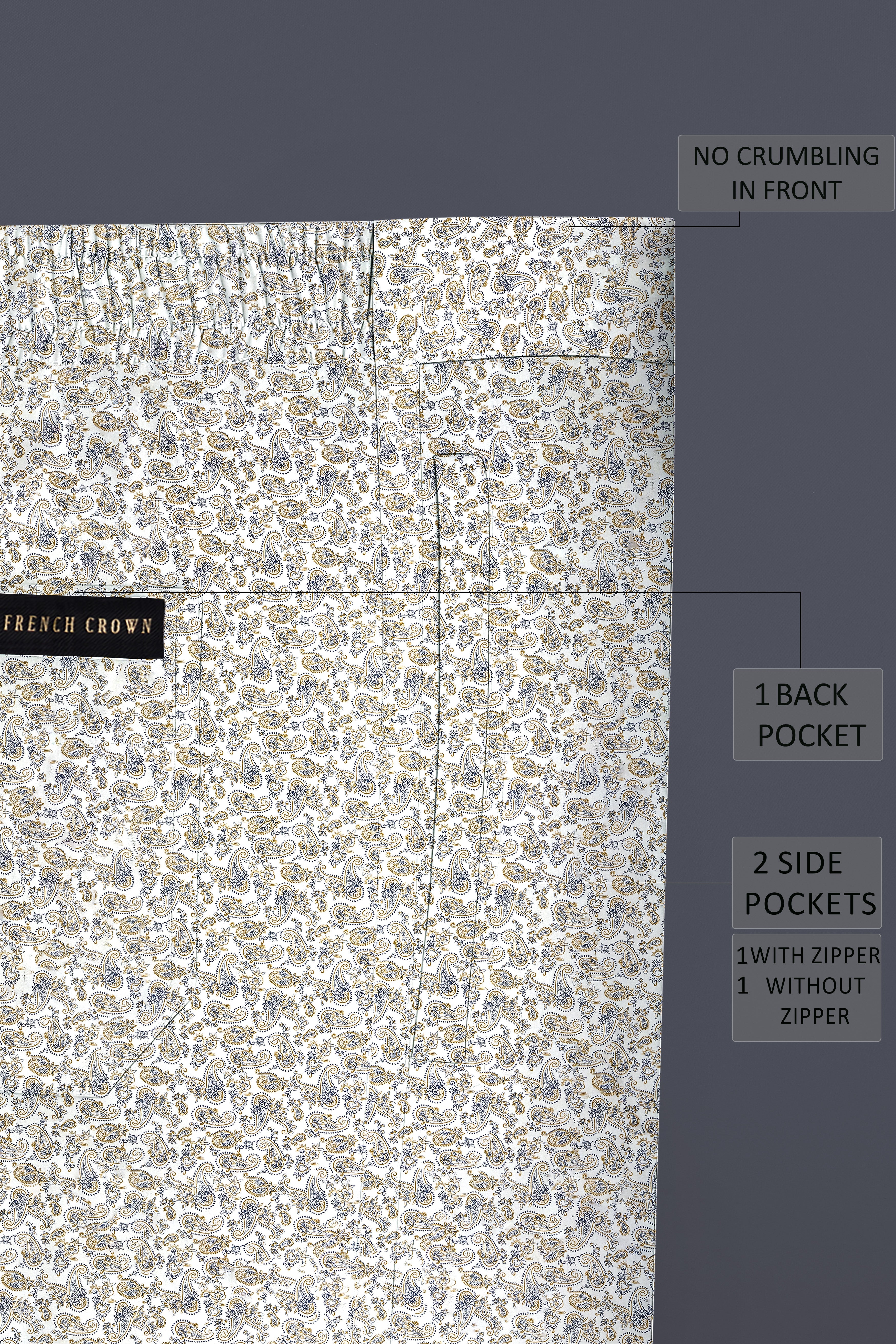 Veloura-Bright White Paisley Printed Subtle Sheen Super Soft Premium Cotton Lounge Pant